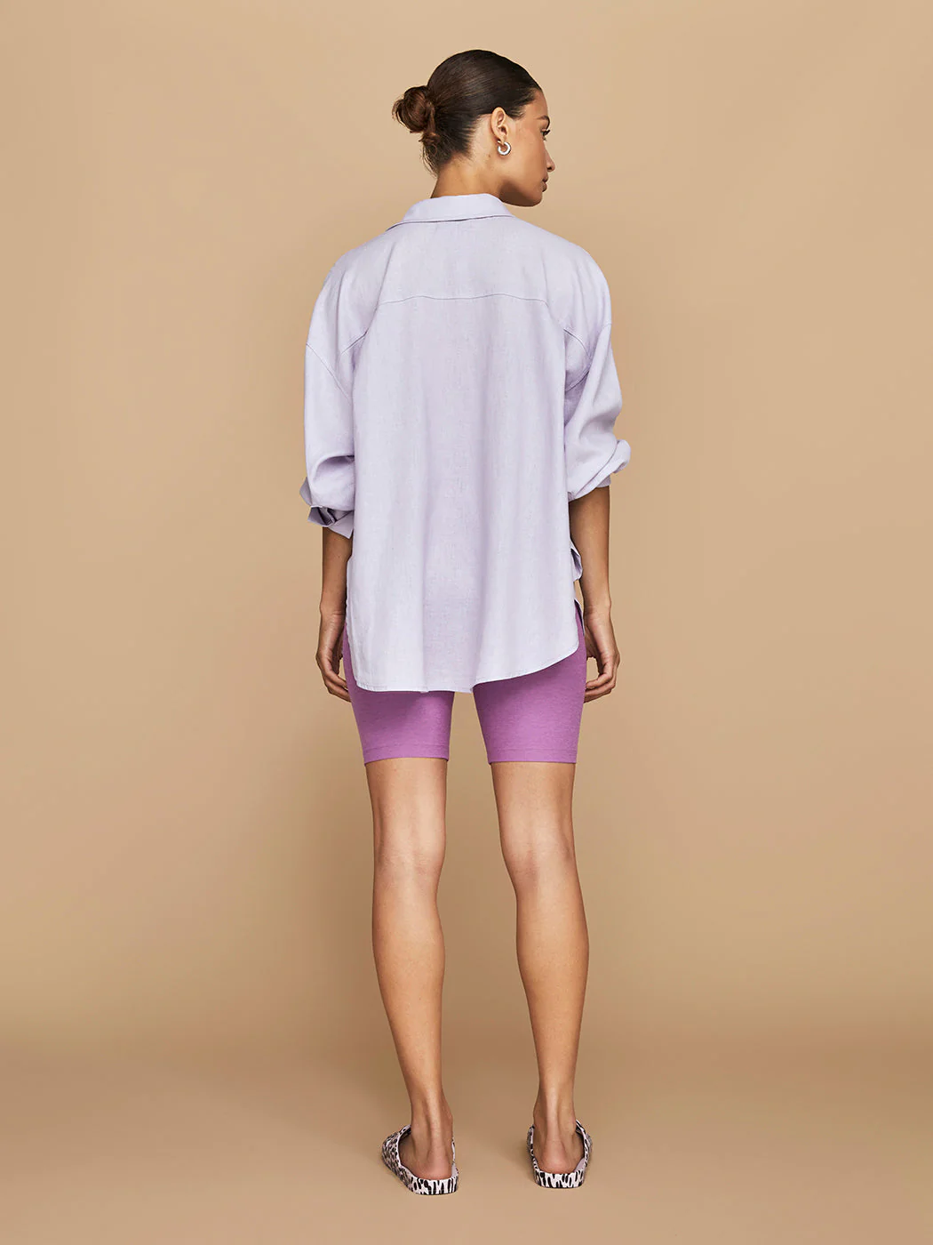 Linen Oversized Button Up Shirt - Lavender - Image 6