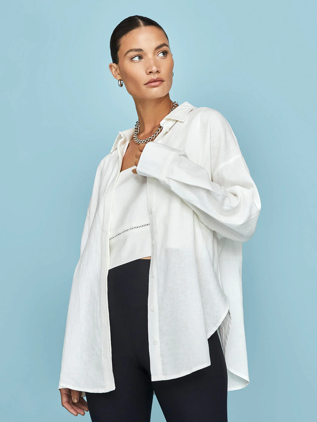 Linen Oversized Button Up Shirt - Cream