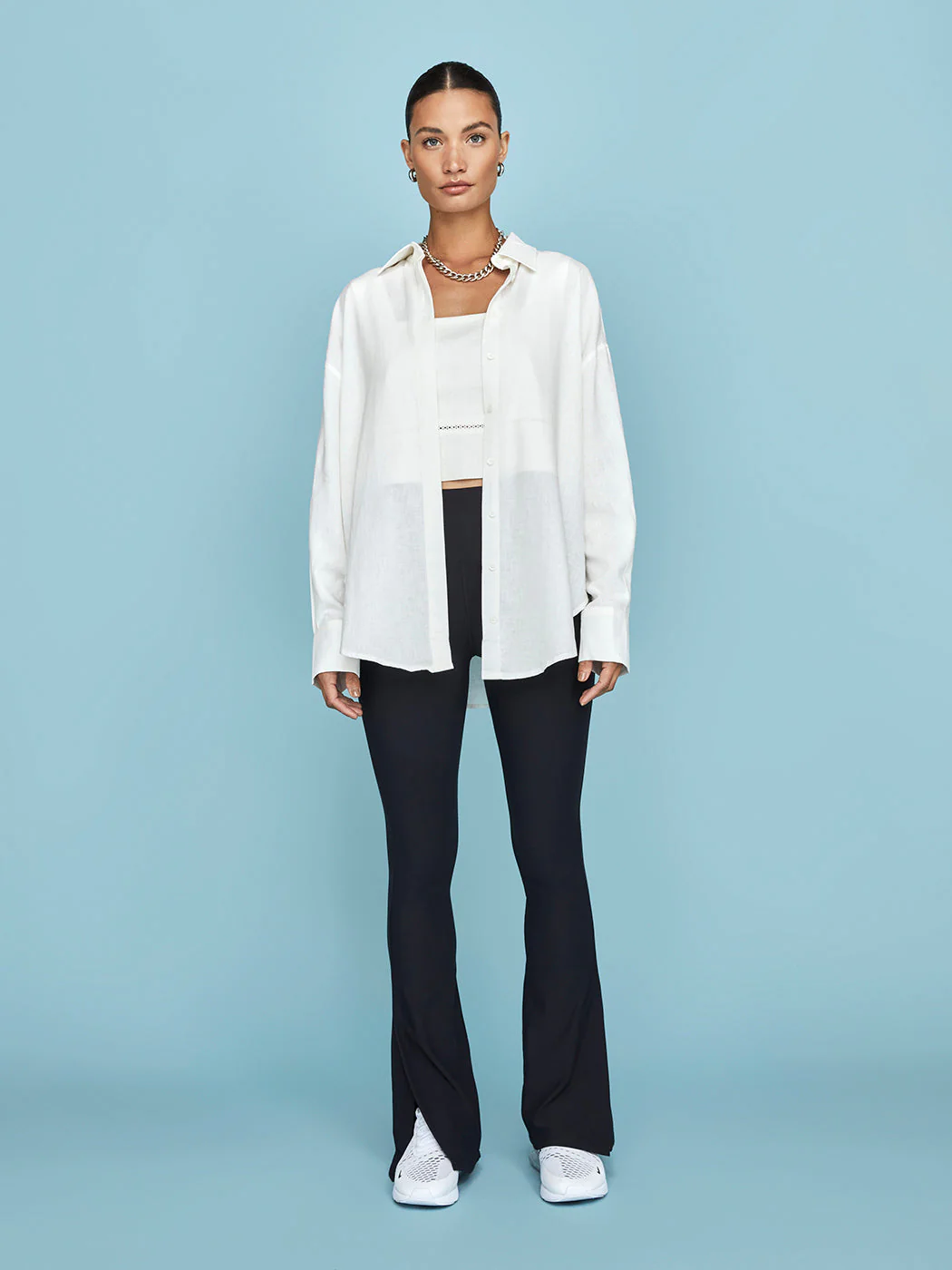 Linen Oversized Button Up Shirt - Cream - Image 2