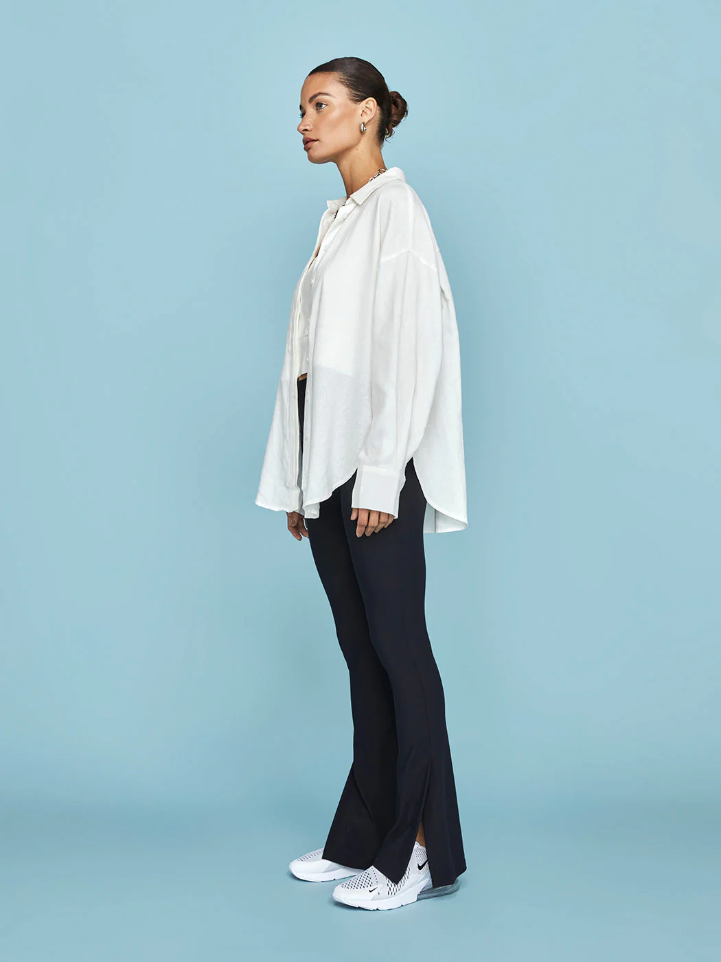 Linen Oversized Button Up Shirt - Cream - Image 3
