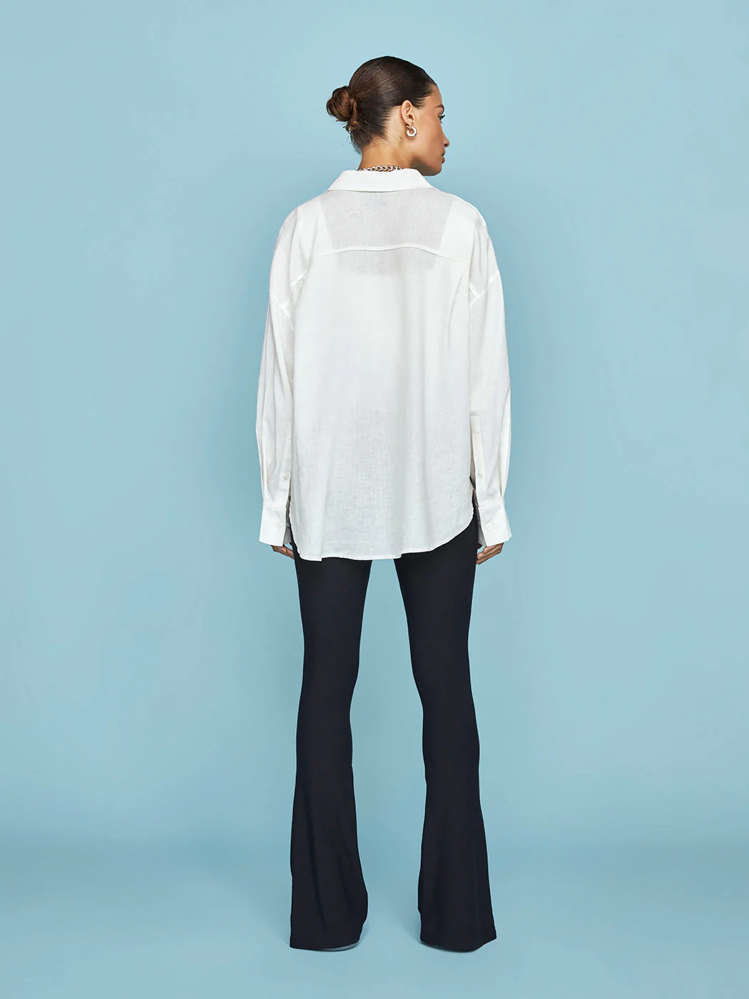 Linen Oversized Button Up Shirt - Cream - Image 4