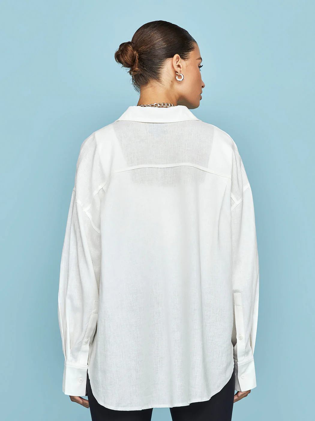 Linen Oversized Button Up Shirt - Cream - Image 5