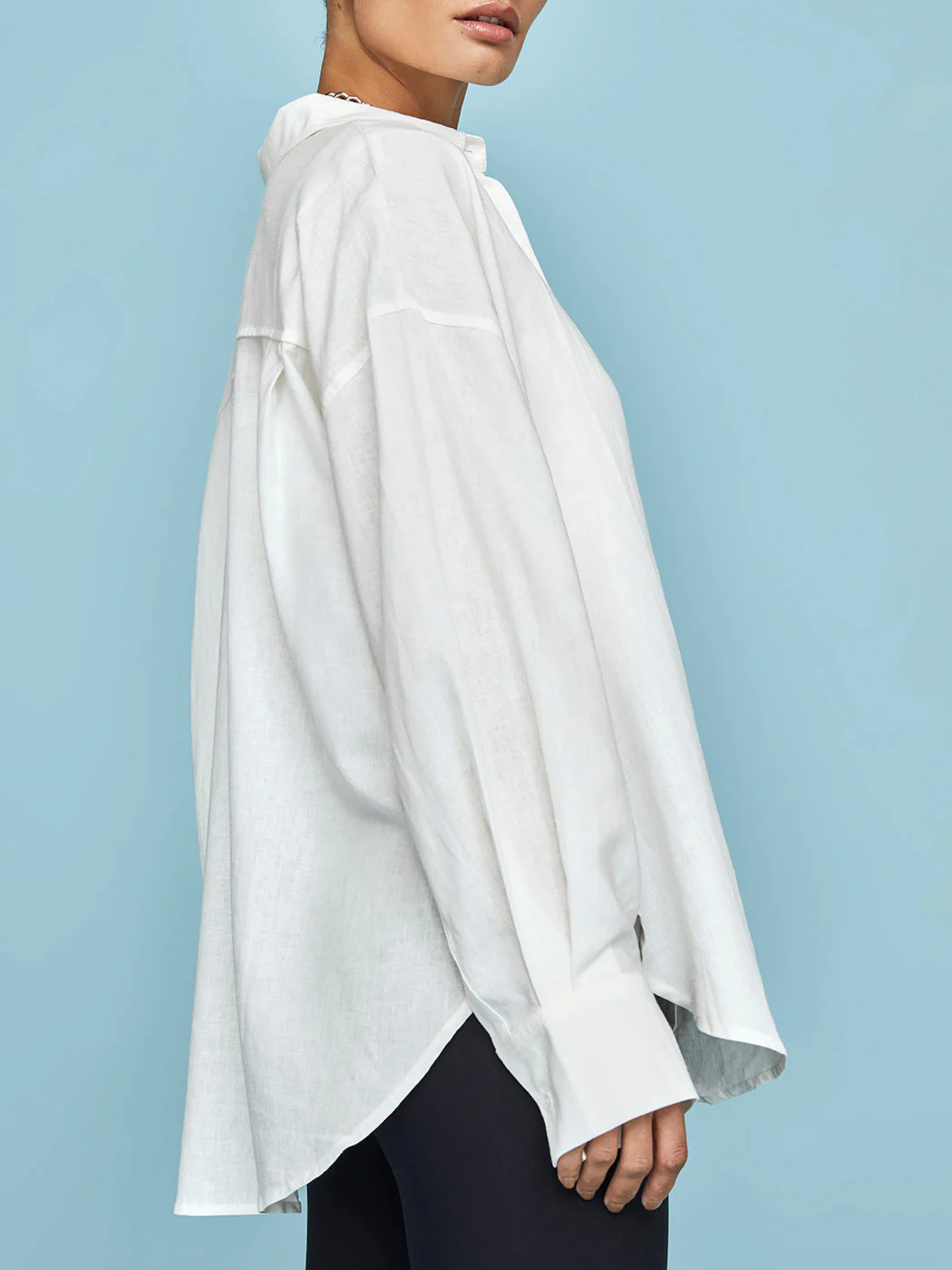 Linen Oversized Button Up Shirt - Cream - Image 6