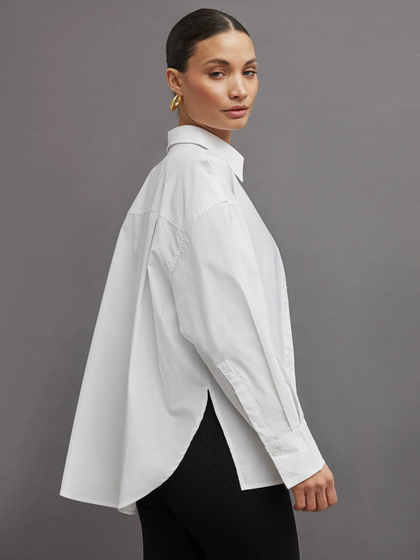 Oversized Button Up Shirt - White - Image 3