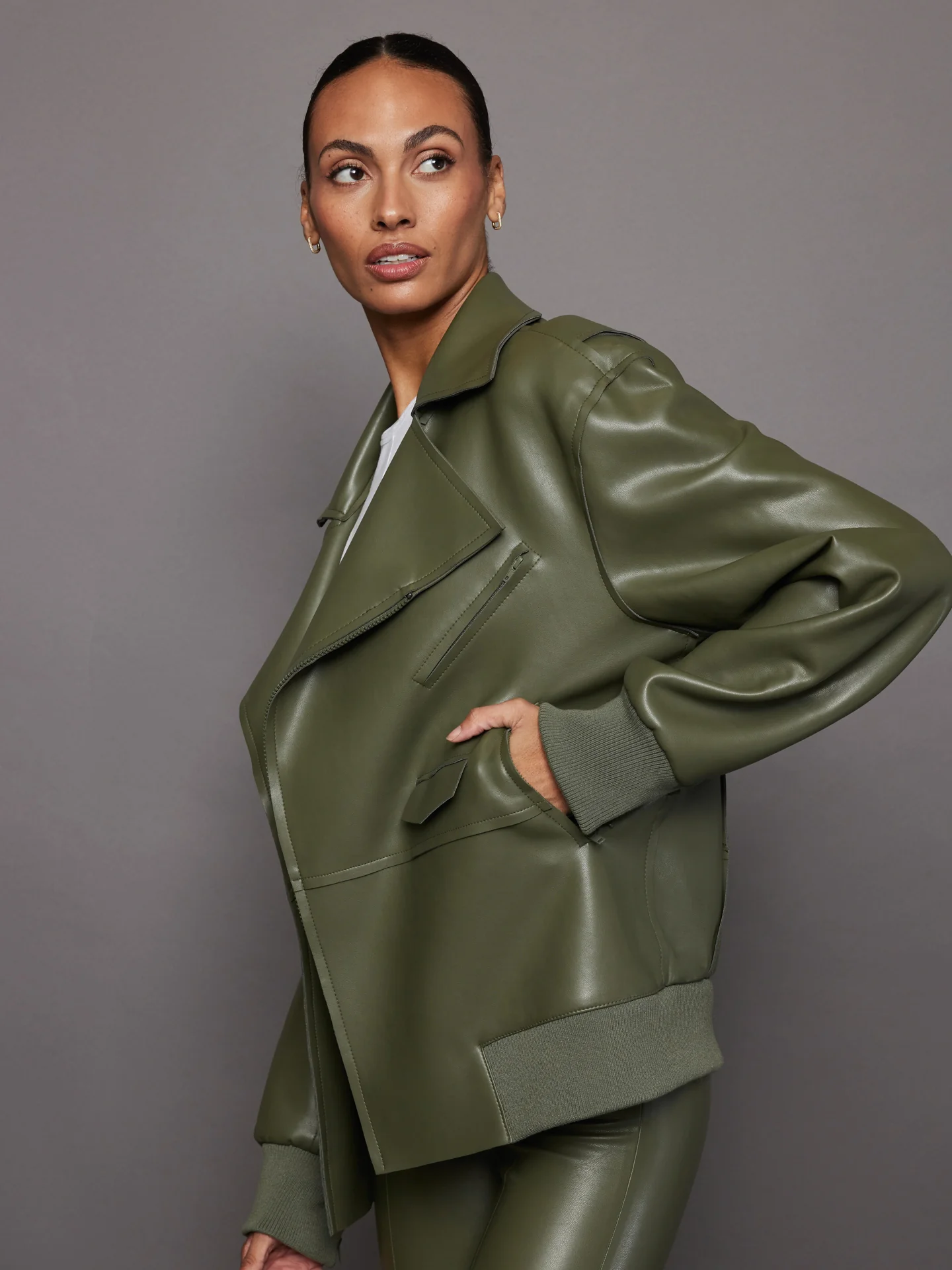 Oversized Moto Jacket - Military - Image 2