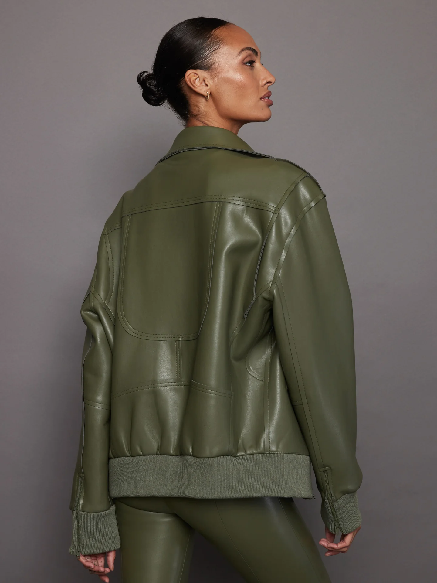 Oversized Moto Jacket - Military - Image 3