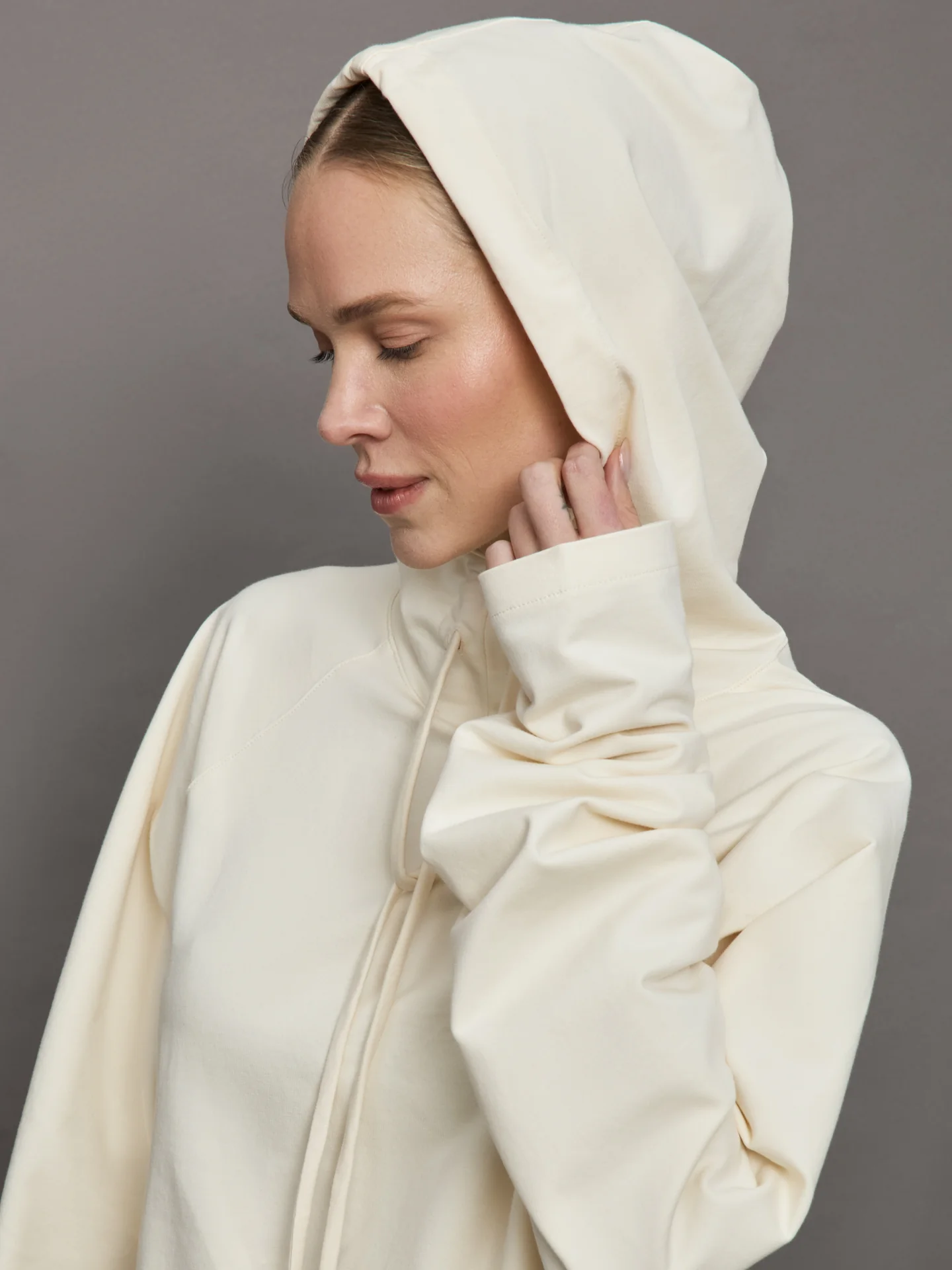 Oversized Raglan Sleeve Hooded Top - Cream - Image 5