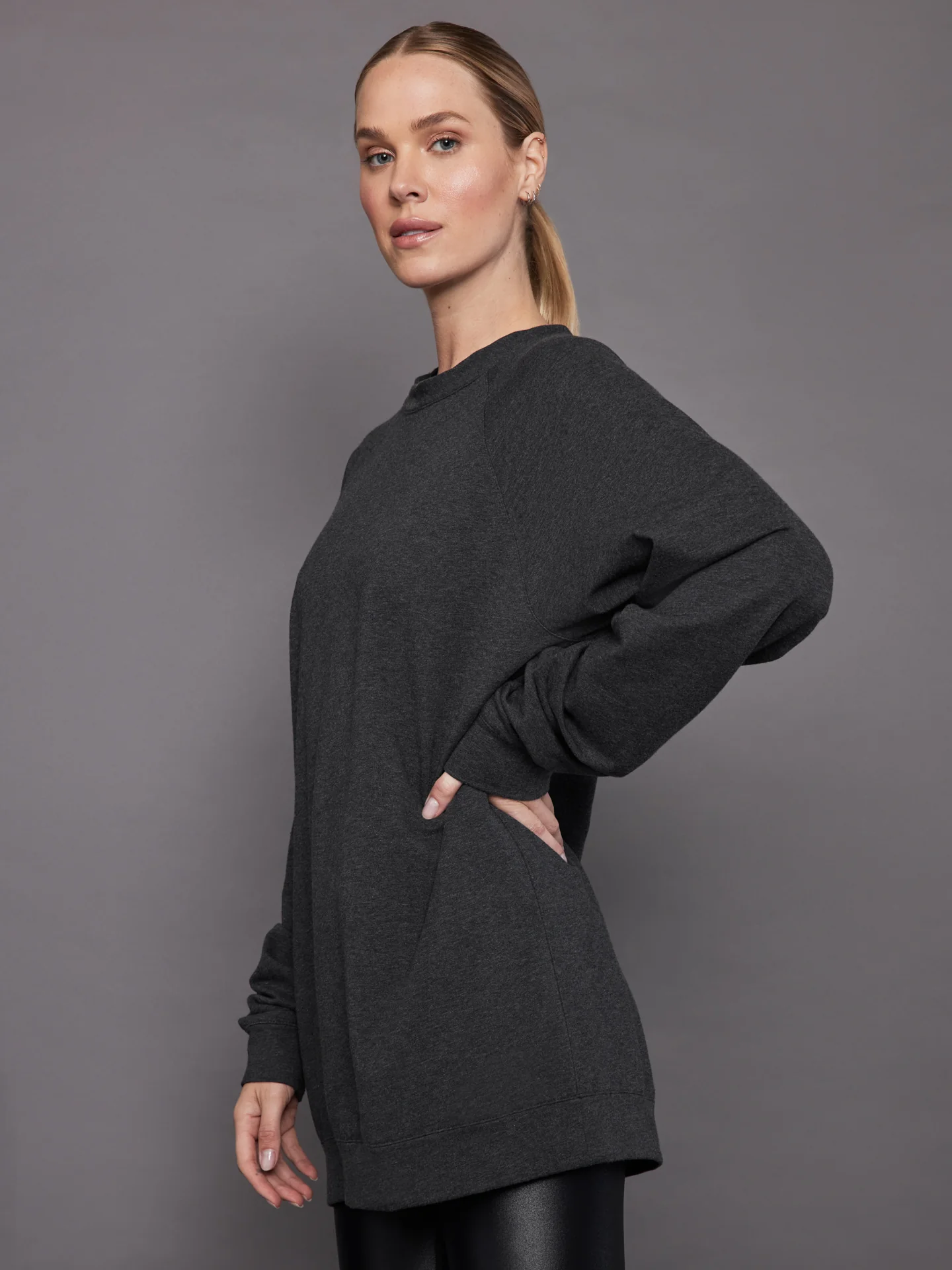 Oversized Raglan Sleeve Tailored Terry Mini Dress - Heather Grey - Image 3