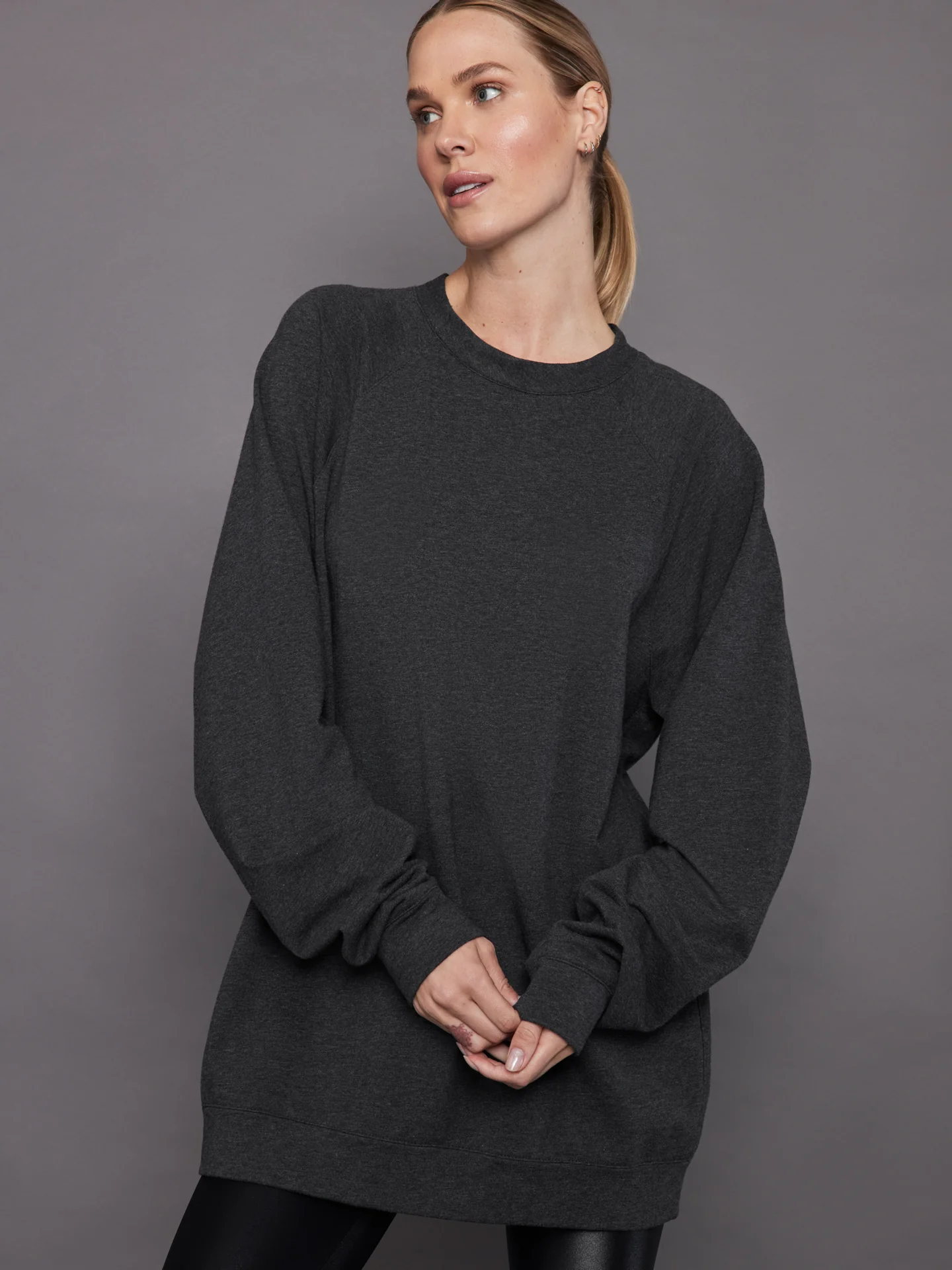 Oversized Raglan Sleeve Tailored Terry Mini Dress - Heather Grey - Image 4