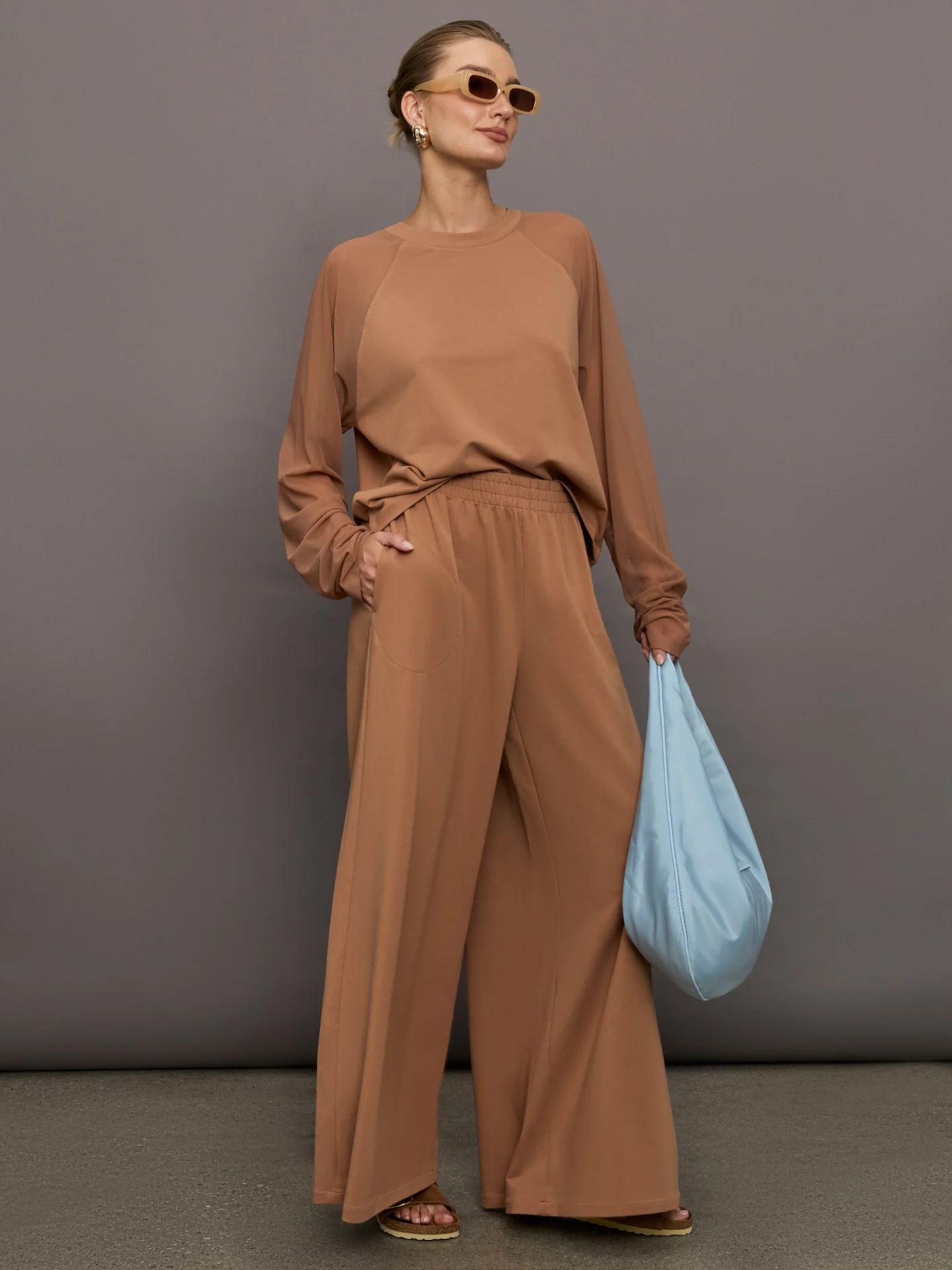Oversized Raglan Sleeve Top W/ Mesh - Cappuccino - Image 3