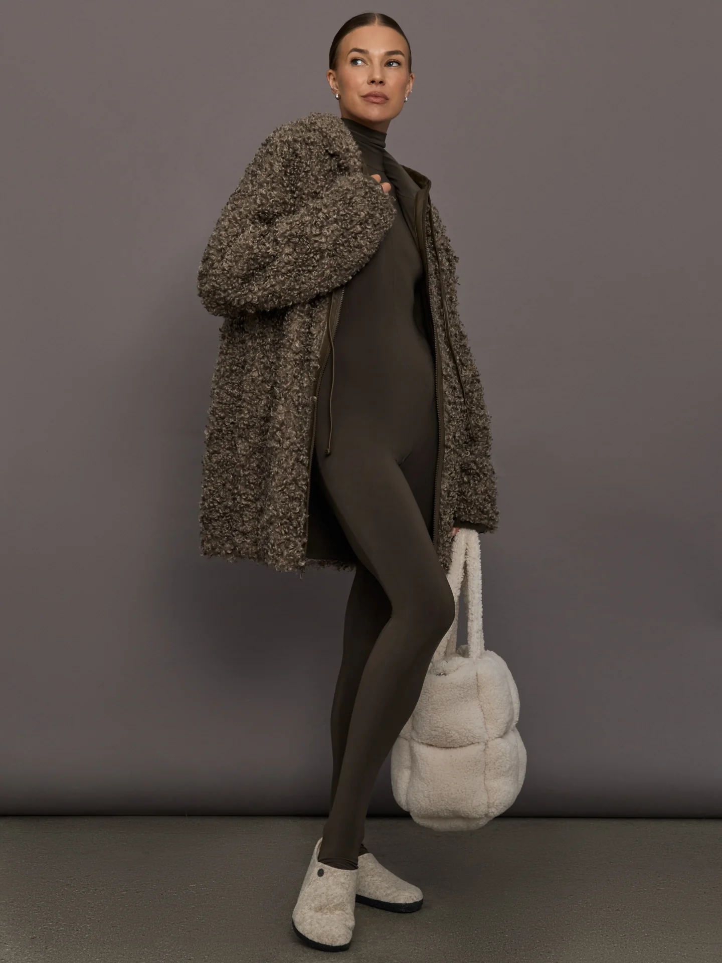 Oversized Raglan Sleeve Zip Front Hooded Jacket - Bark - Image 2