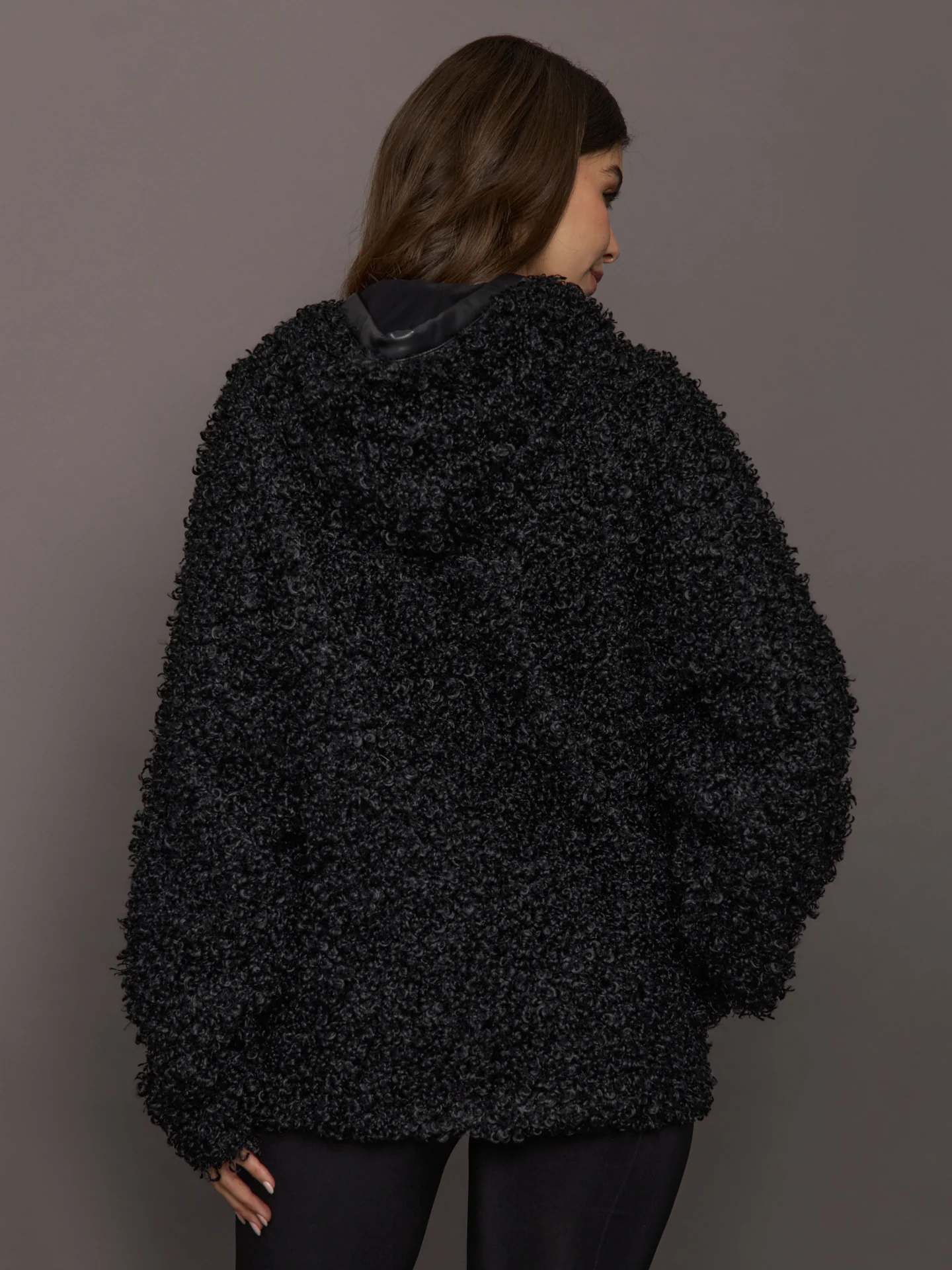 Oversized Raglan Sleeve Zip Front Hooded Jacket - Black - Image 4
