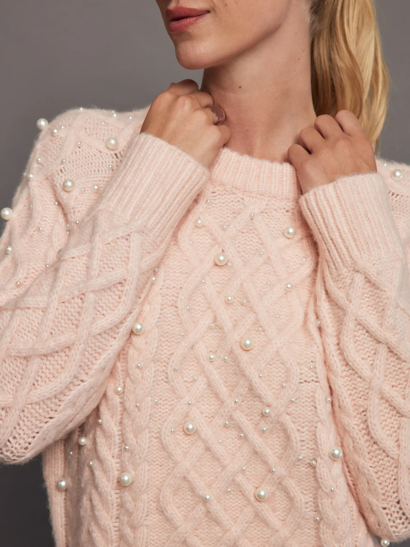 Pearl Embellished Sweater - Rose Cloud - Image 4