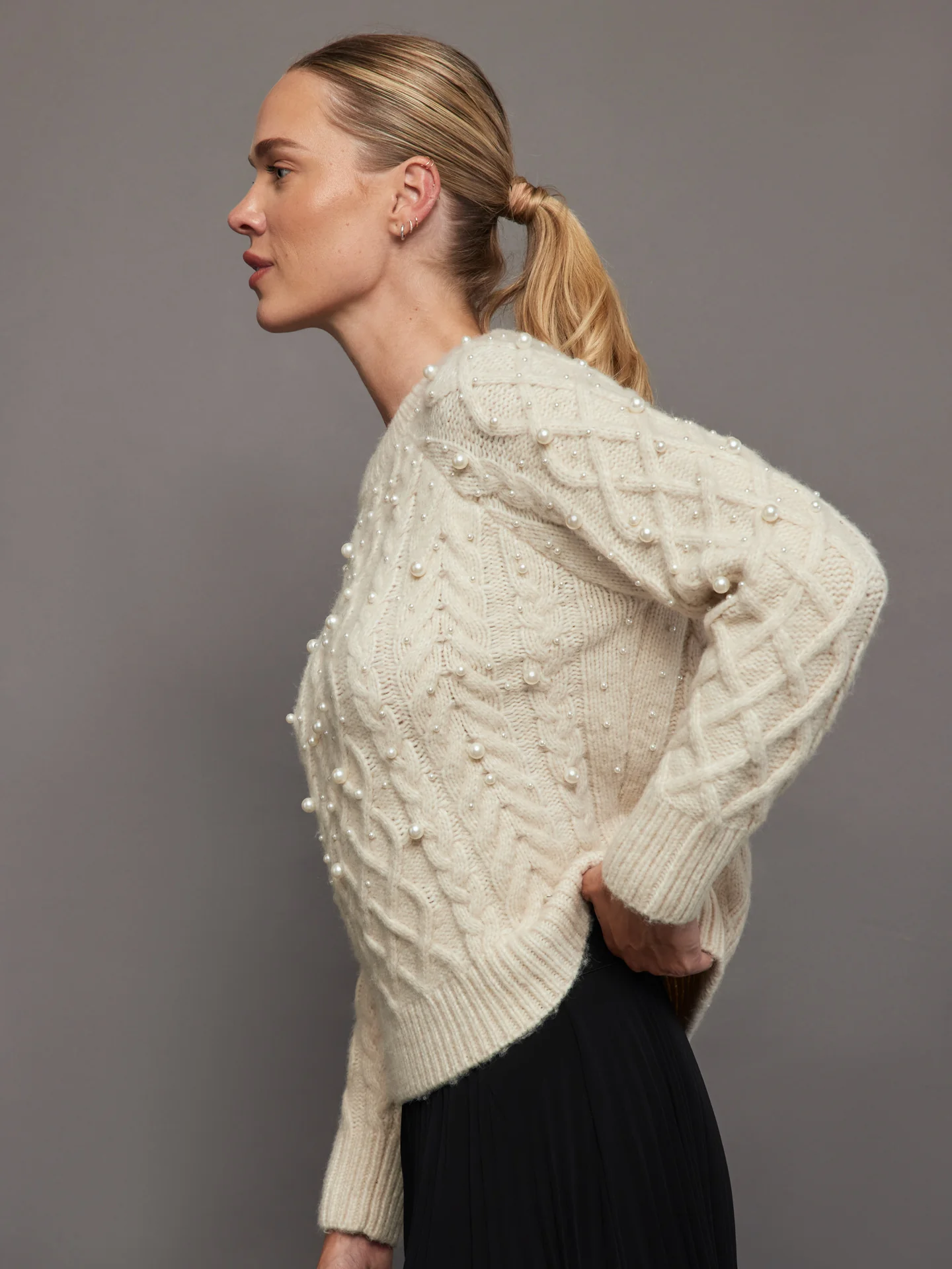 Pearl Embellished Sweater - Winter White - Image 2