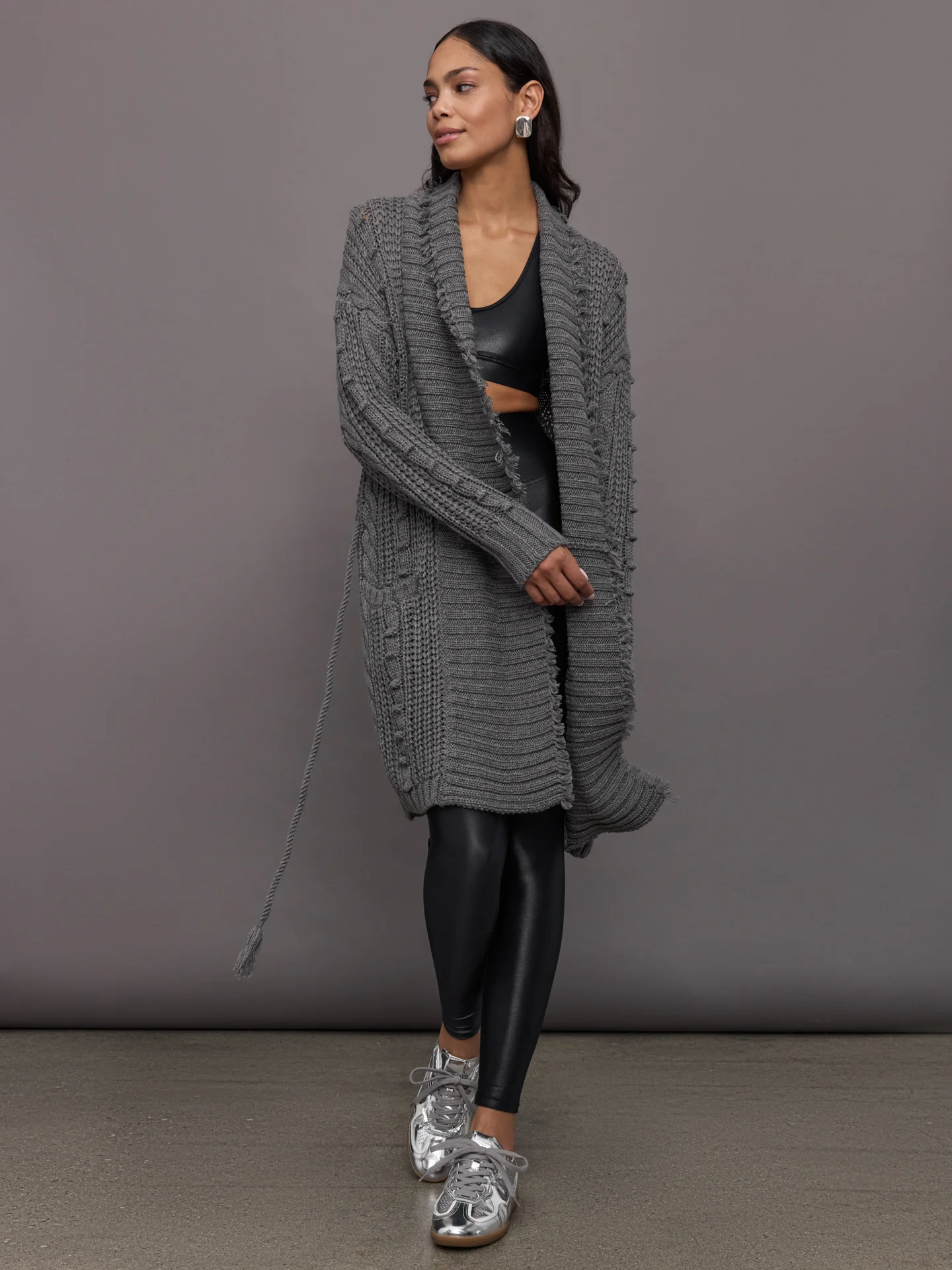 Penelope Cable Sweater Coat - Pewter Heather - Image 6