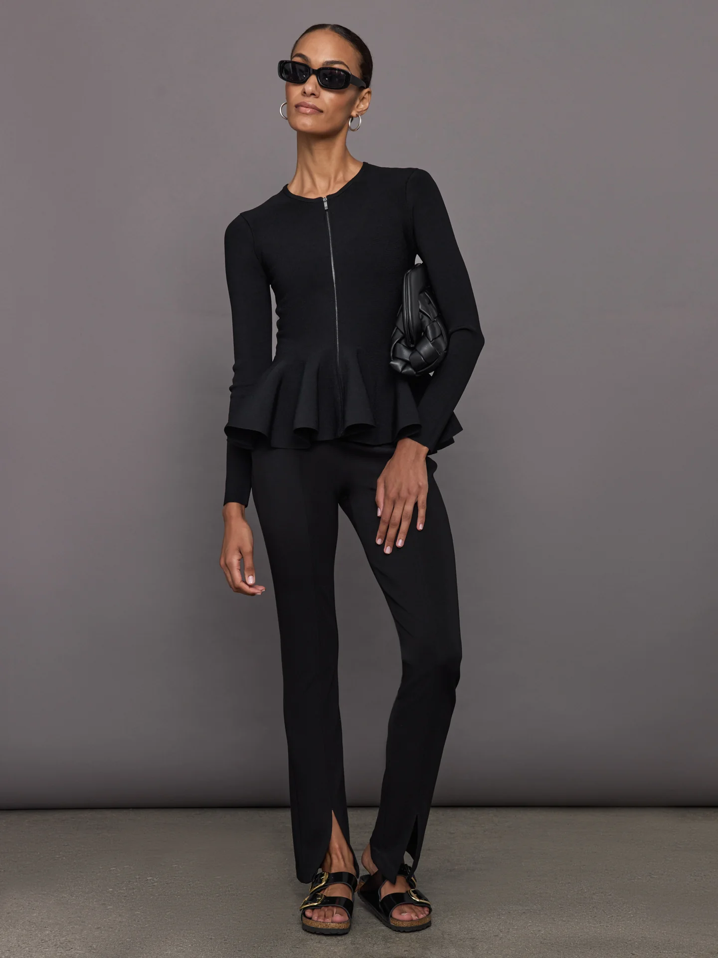 Peplum Zip Up - Black - Image 2