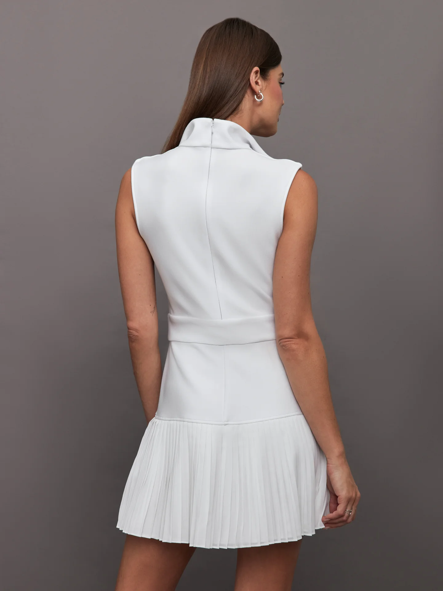 Pleated Tennis Dress in Scuba - White - Image 5