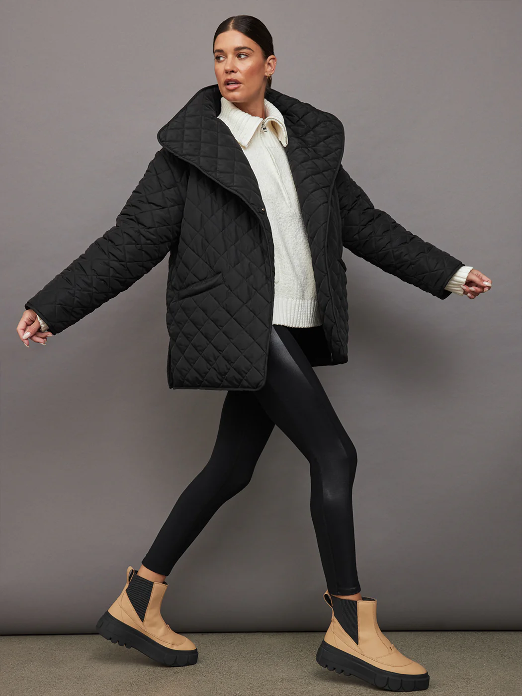 Quilted Car Coat- Faded Black - Image 5