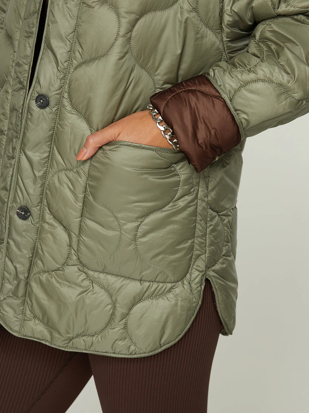 Quilted Jacket - Silvery-Green - Image 7