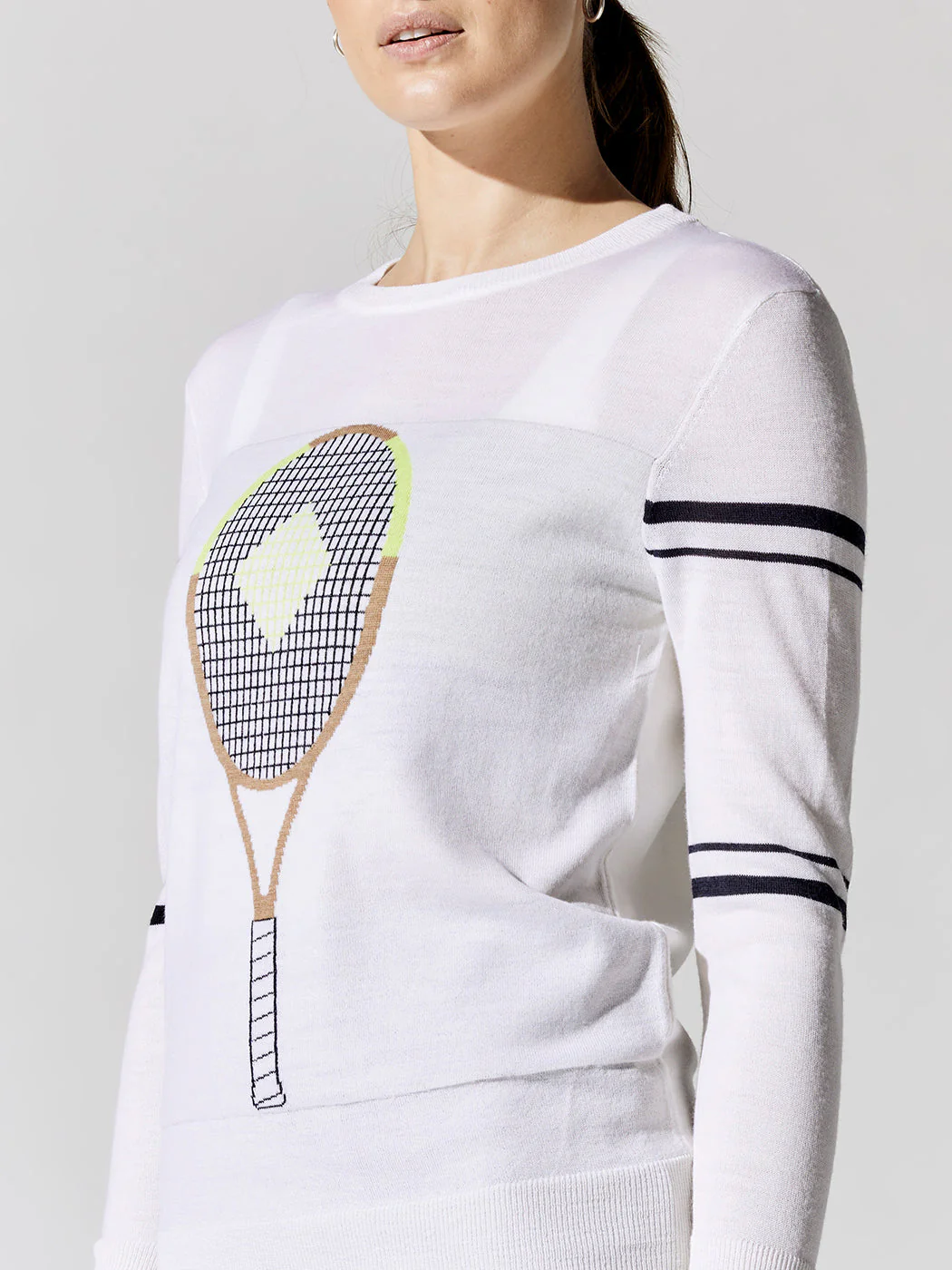 Racquet Sweater - White With Navy Stripes - Image 4