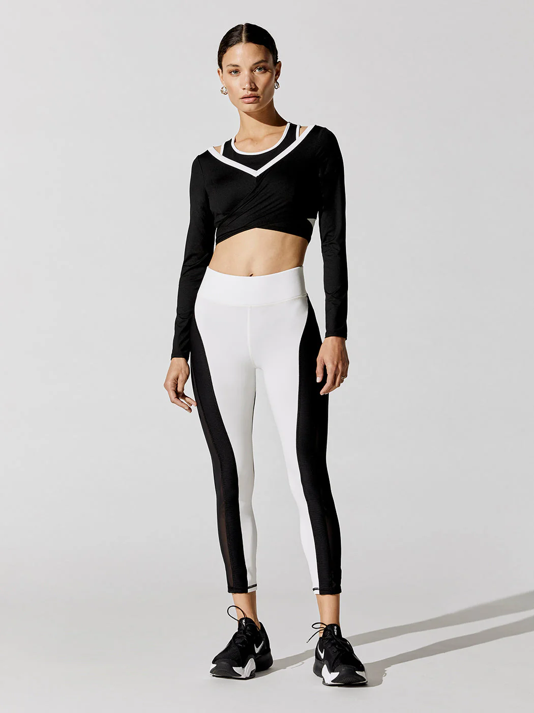 Ray Long Sleeve Wrap Top - Black/Ivory - Image 3
