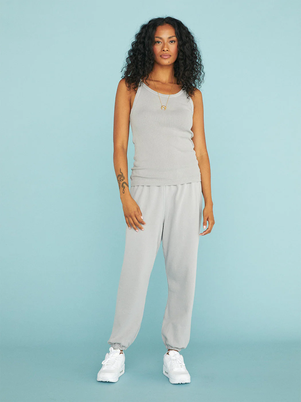 Annie Recycled Cotton Rib Tank - Pebble Grey - Image 5