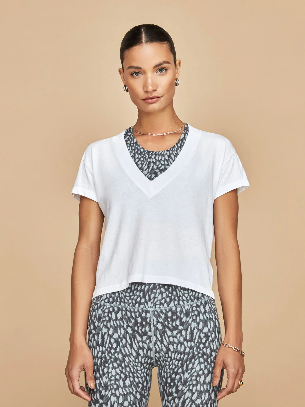 Alanis Recycled Cotton V Neck Tee - White