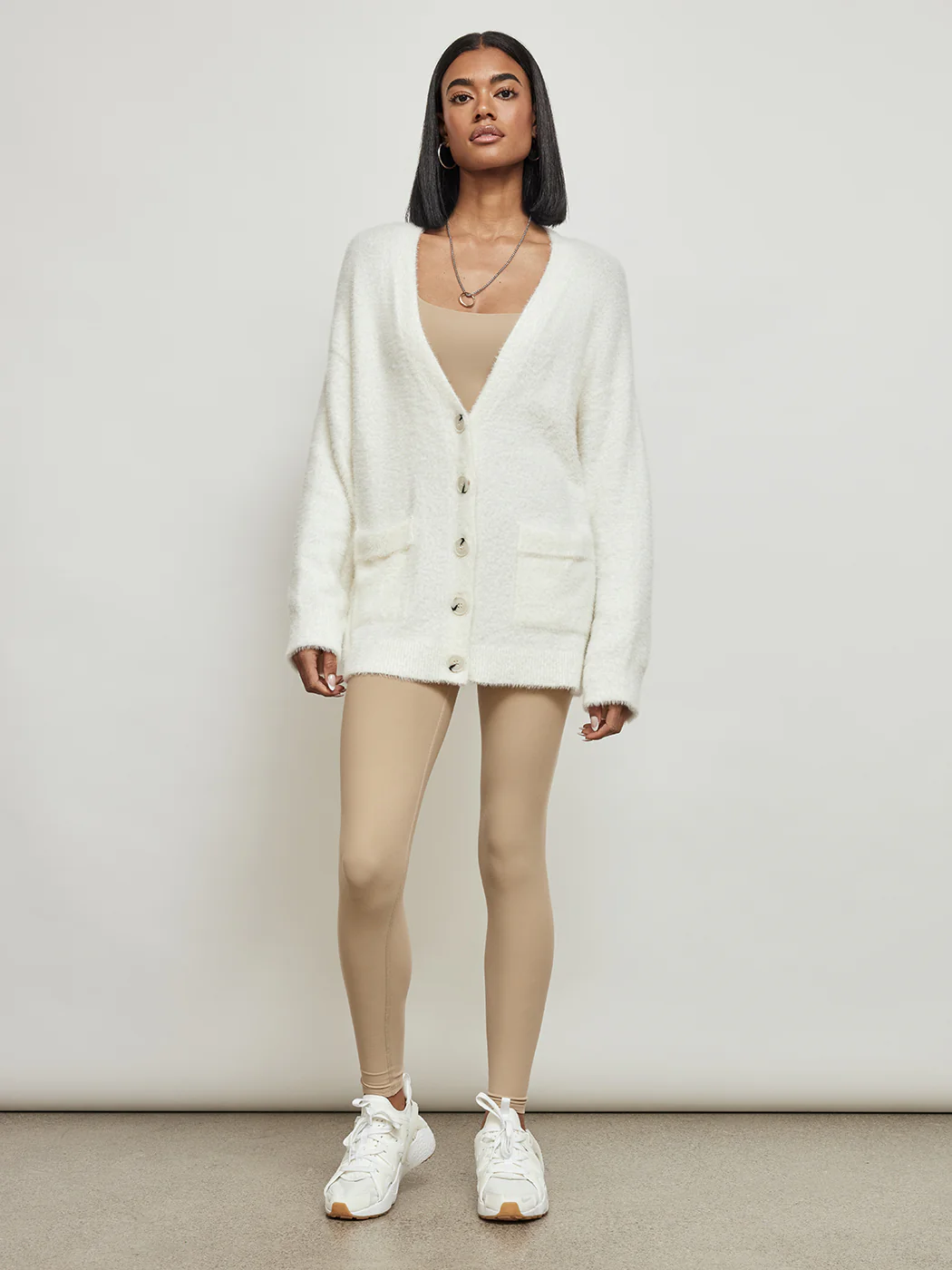Short Eyelash Relaxed Cardigan - Ivory - Image 4