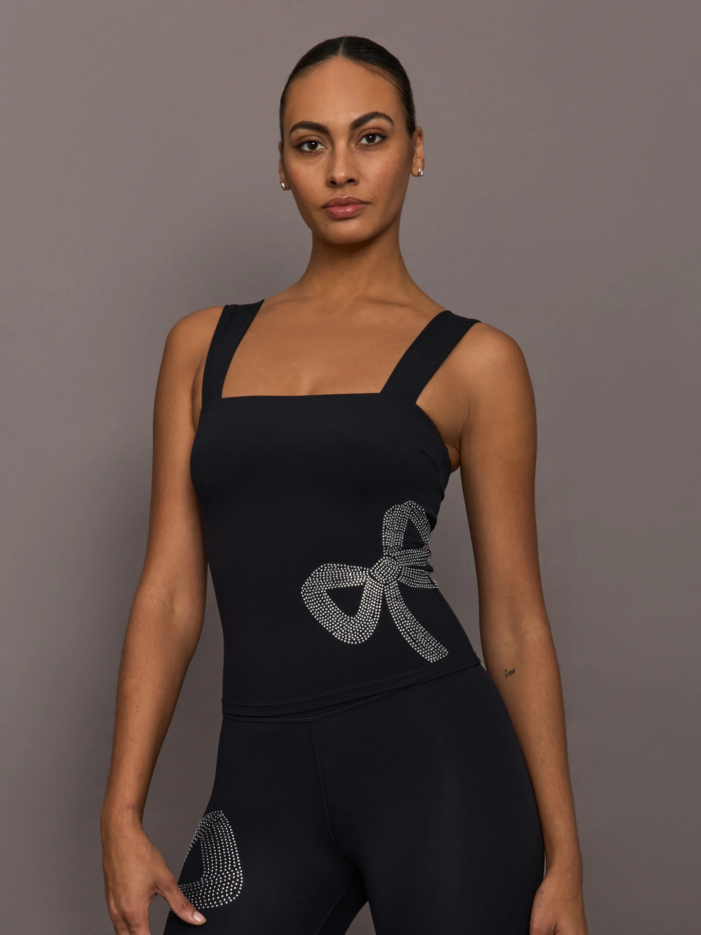 Rhinestone Bow Tank in Melt - Black