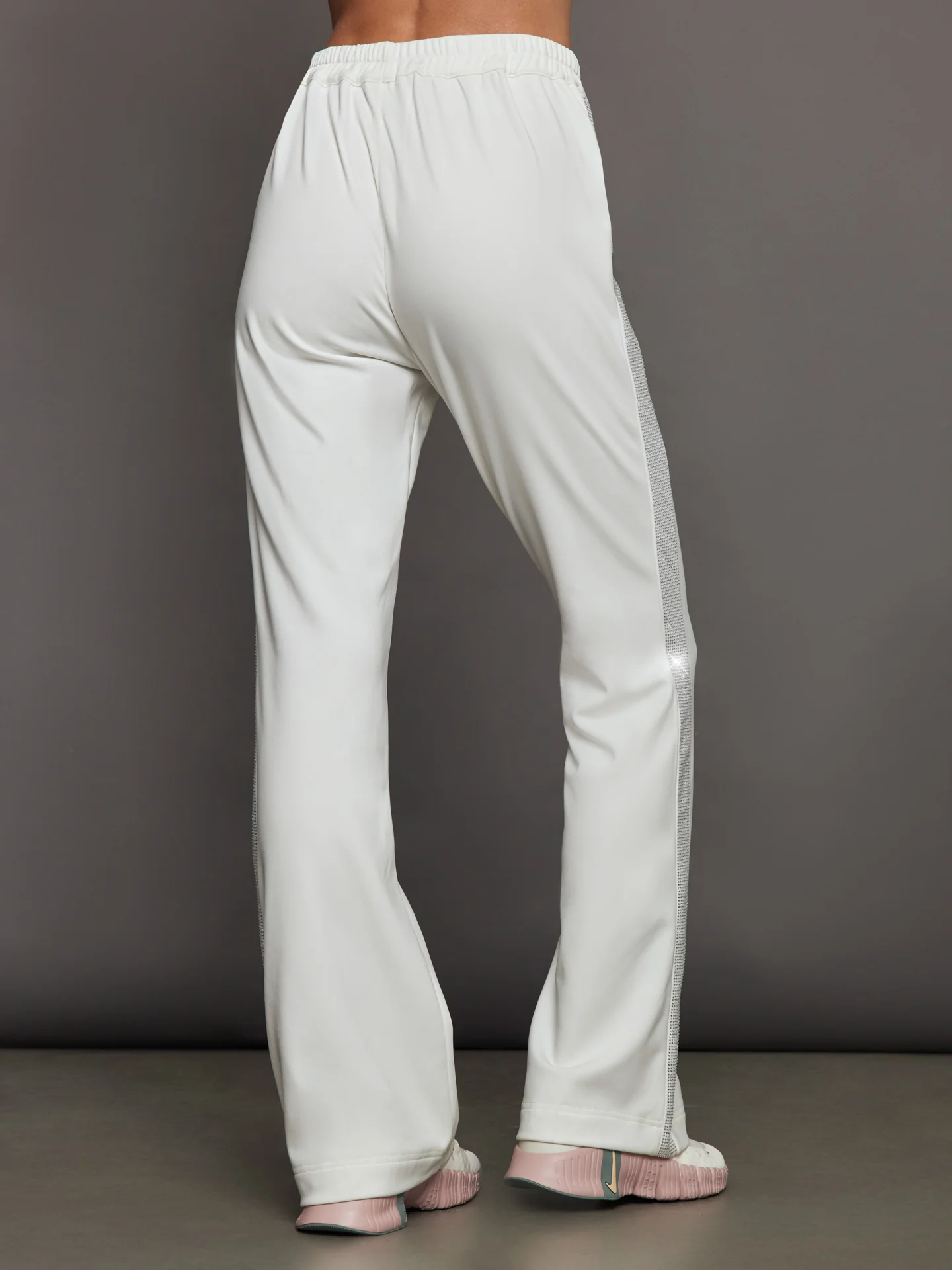 Rhinestone Fleece Flare Pant - White w/ Silver Rhinestones - Image 3