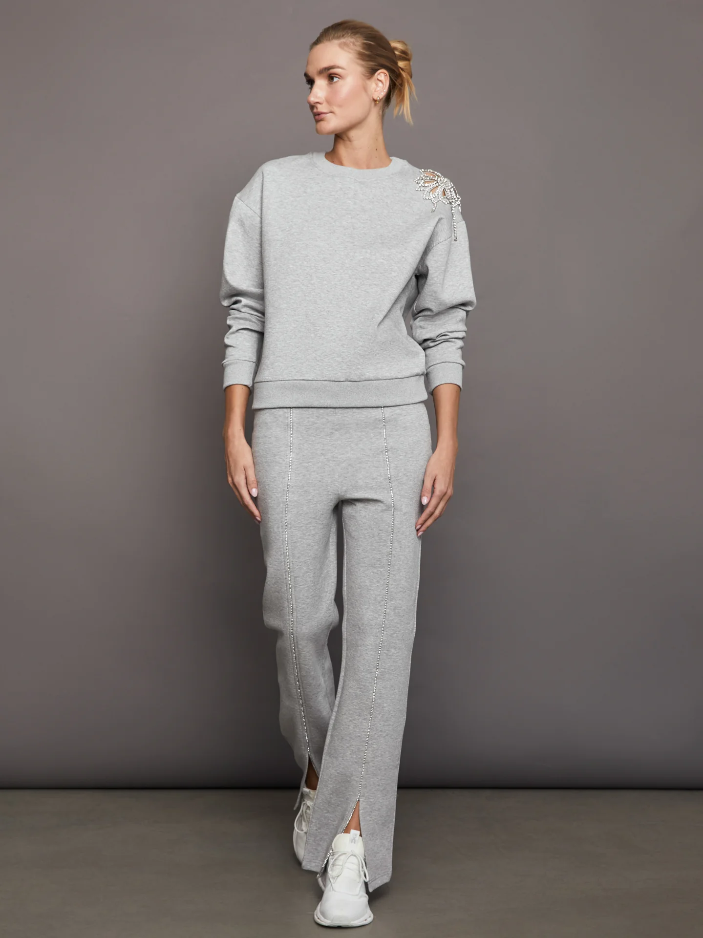 Rhinestone Cut Out Sweatshirt - Heather Grey - Image 5