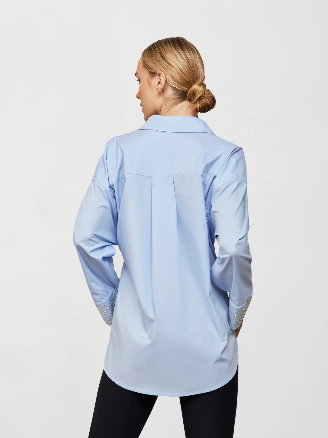 RHINESTONE OVERSIZED BUTTON UP SHIRT - Blue with Silver Rhinestones - Image 2