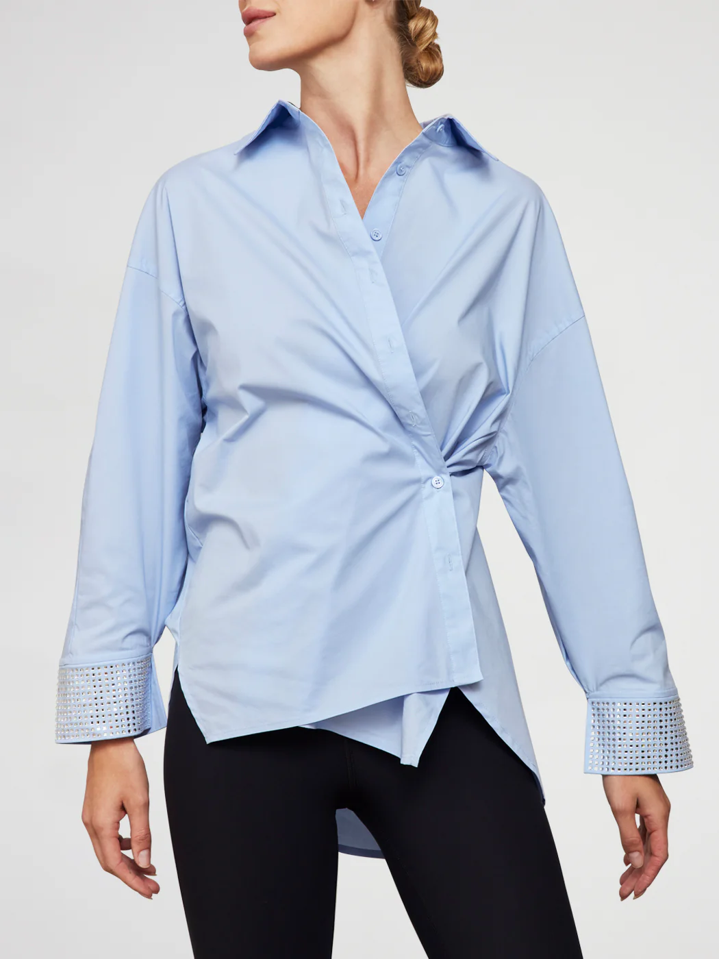 RHINESTONE OVERSIZED BUTTON UP SHIRT - Blue with Silver Rhinestones - Image 3