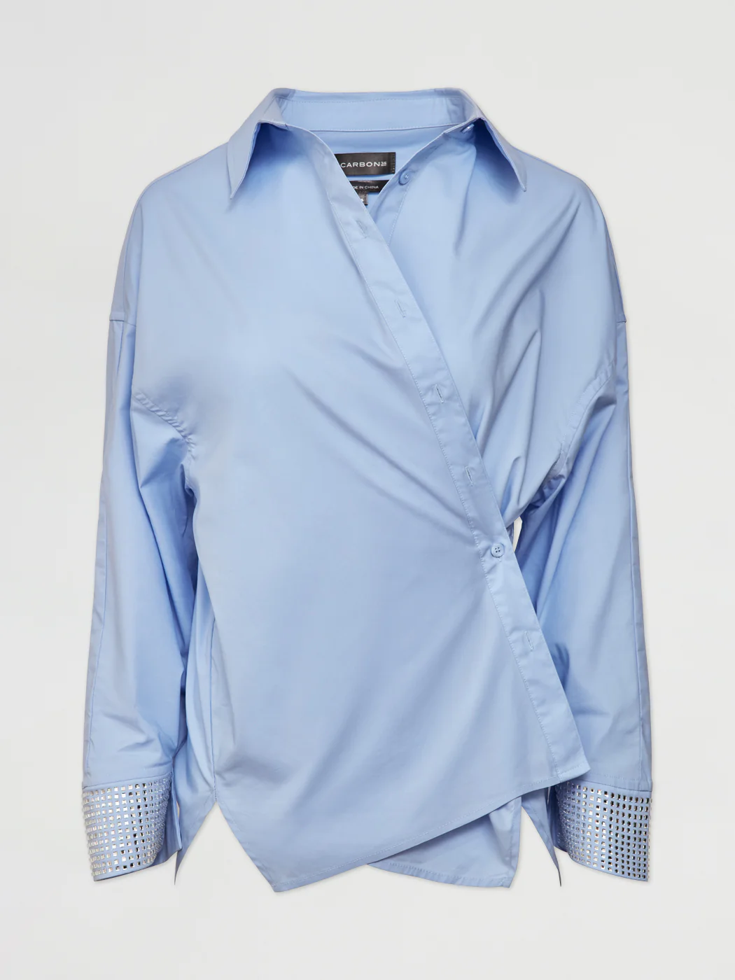 RHINESTONE OVERSIZED BUTTON UP SHIRT - Blue with Silver Rhinestones - Image 5