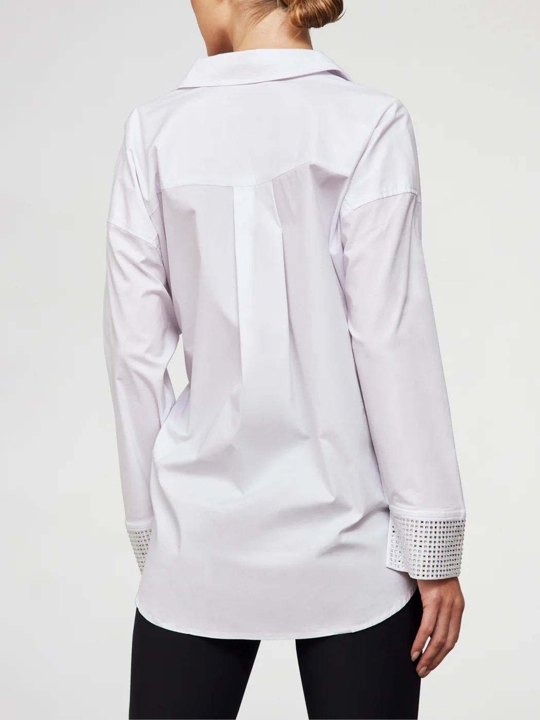 RHINESTONE OVERSIZED BUTTON UP SHIRT - White w/ Silver Rhinestones - Image 3