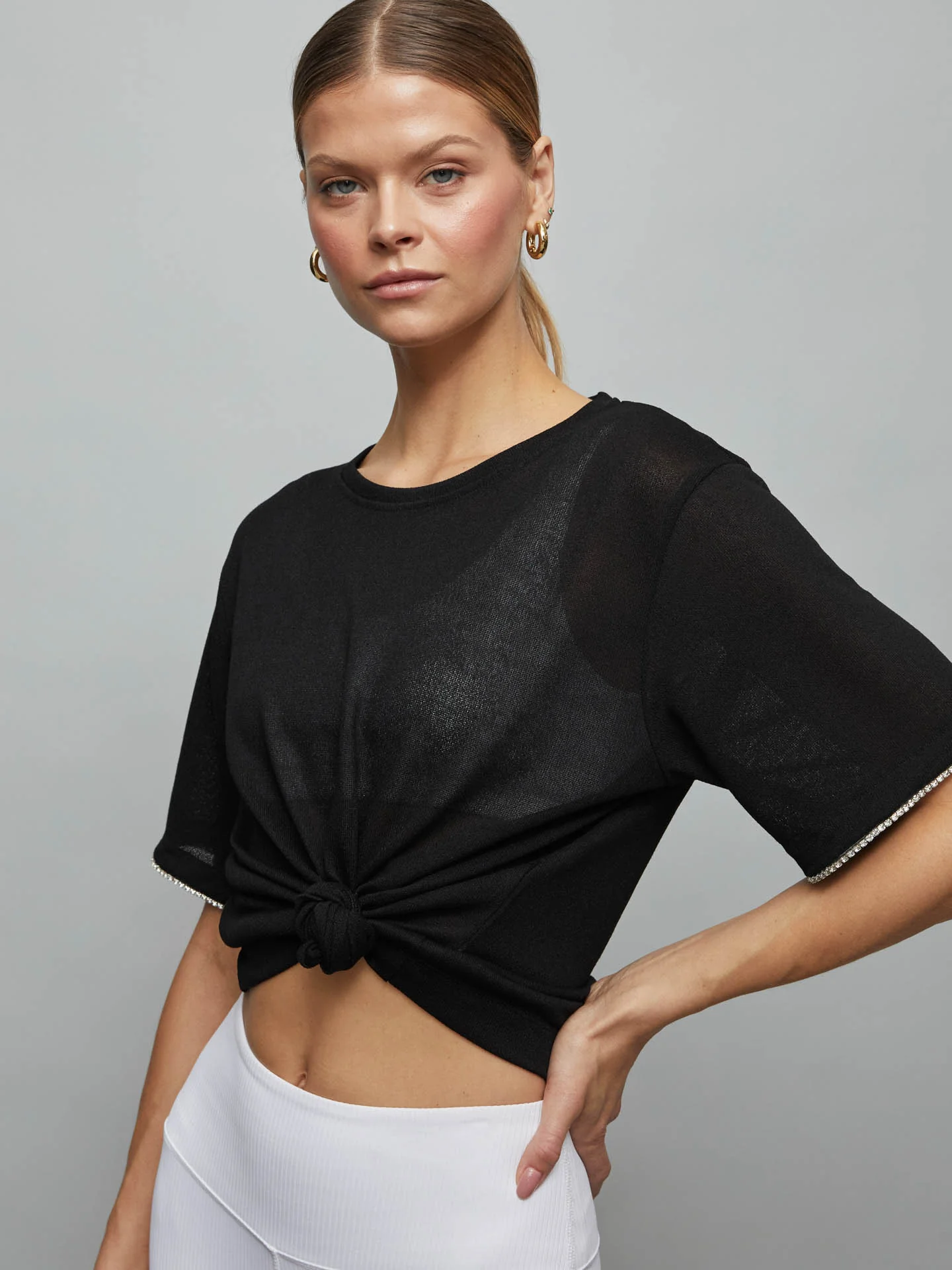 RHINESTONE Short Sleeve TOP - Black w/ Silver Rhinestones