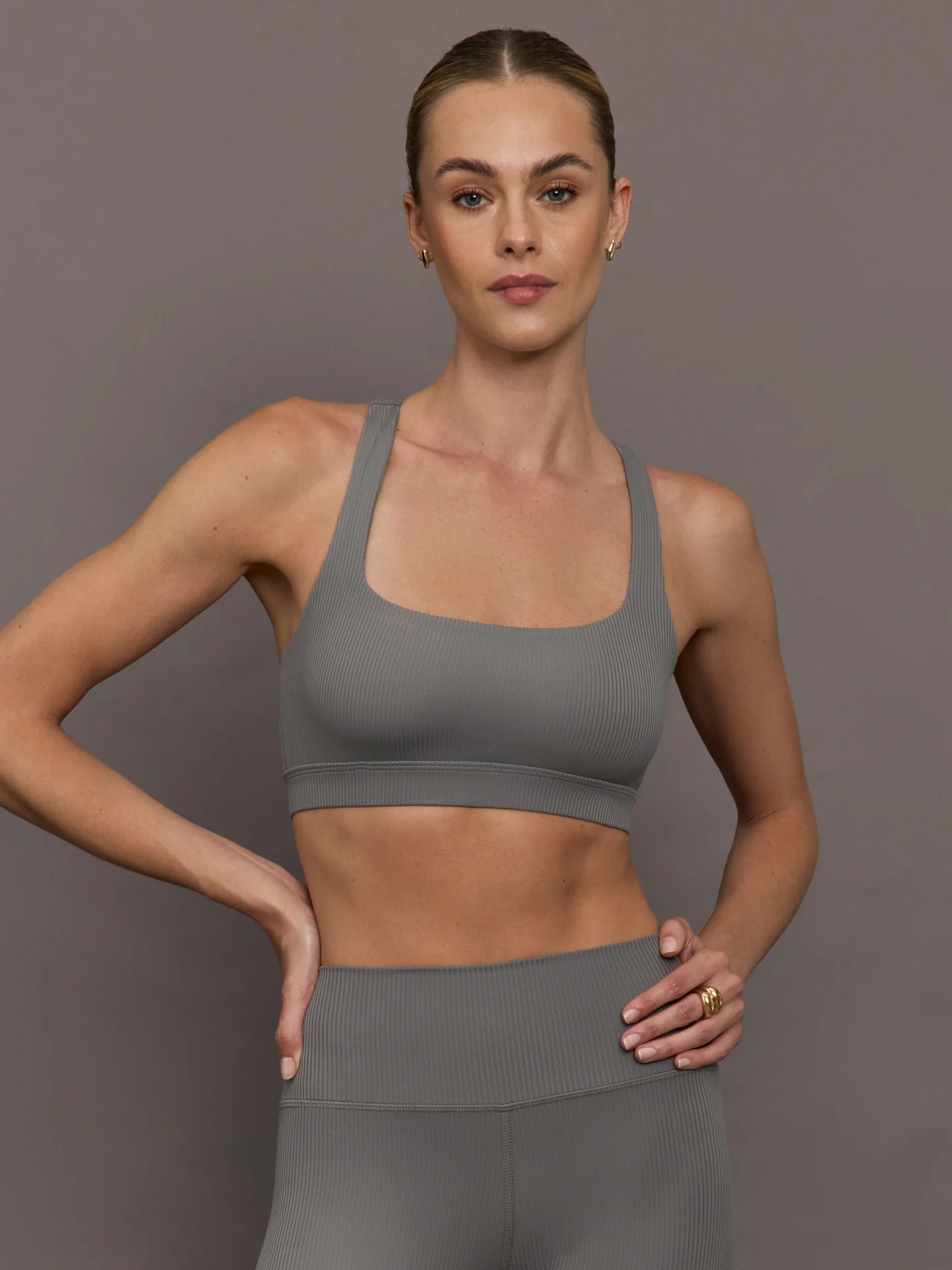 Racerback Bra in Ribbed Melt - Steel Grey