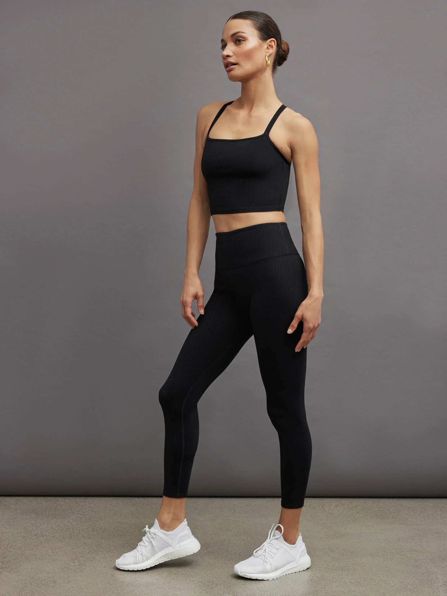 Ribbed Cami Bra - Black - Image 4