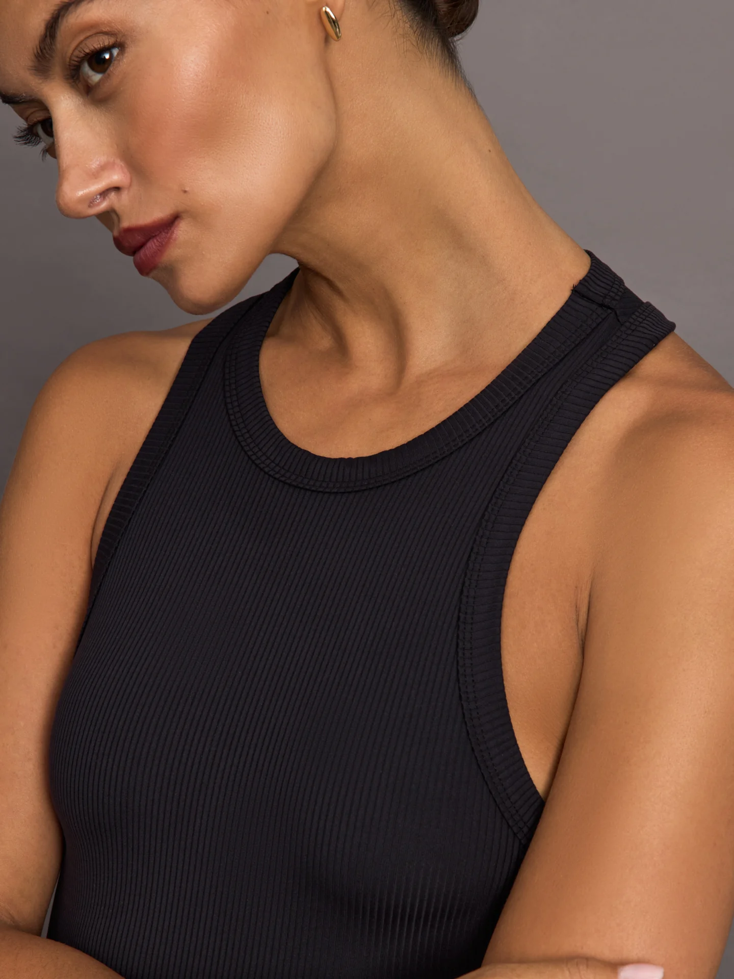 High Neck Tank Dress in Ribbed Melt - Black - Image 5