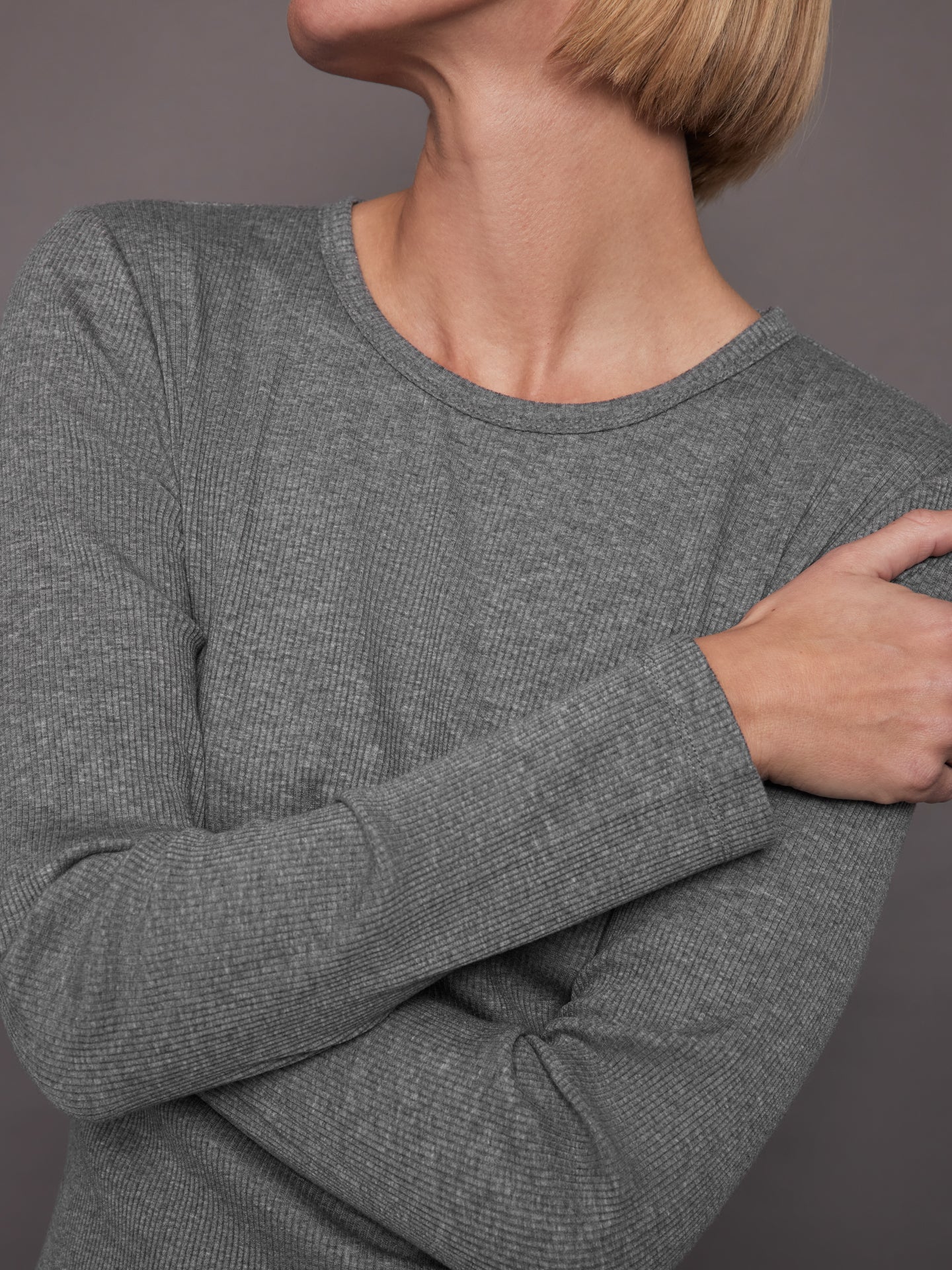 Rivington Ribbed Long Sleeve Top - Grey Heather - Image 5