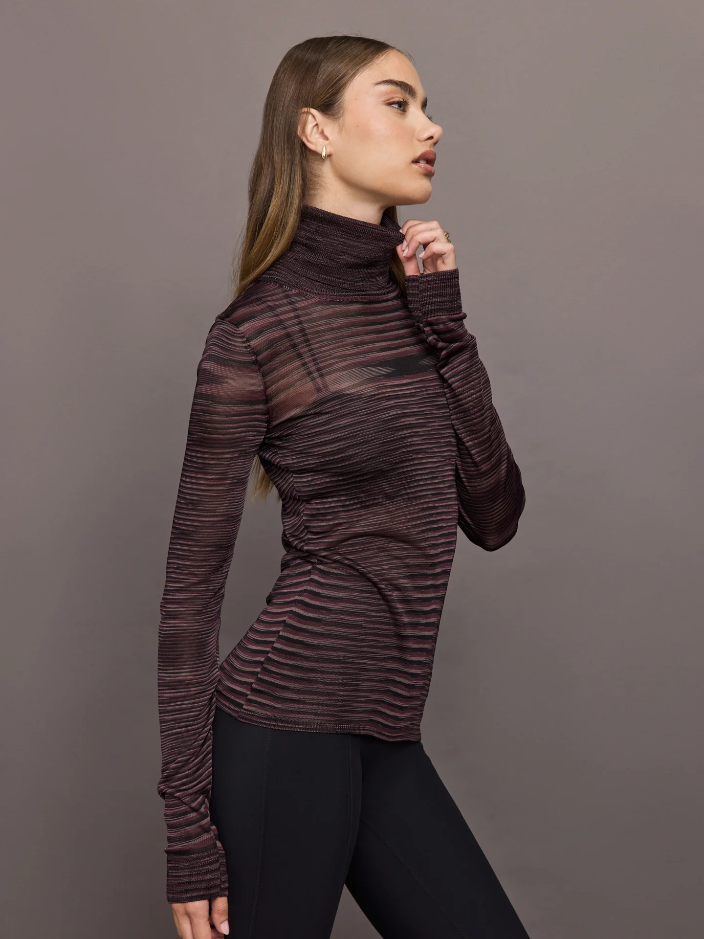 Roll Neck Sweater - Purple and Brown Space Dyed - Image 2
