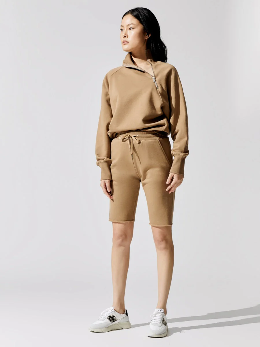 Romy Raw Edge French Terry Bermuda Short - Light Mocha - Image 2