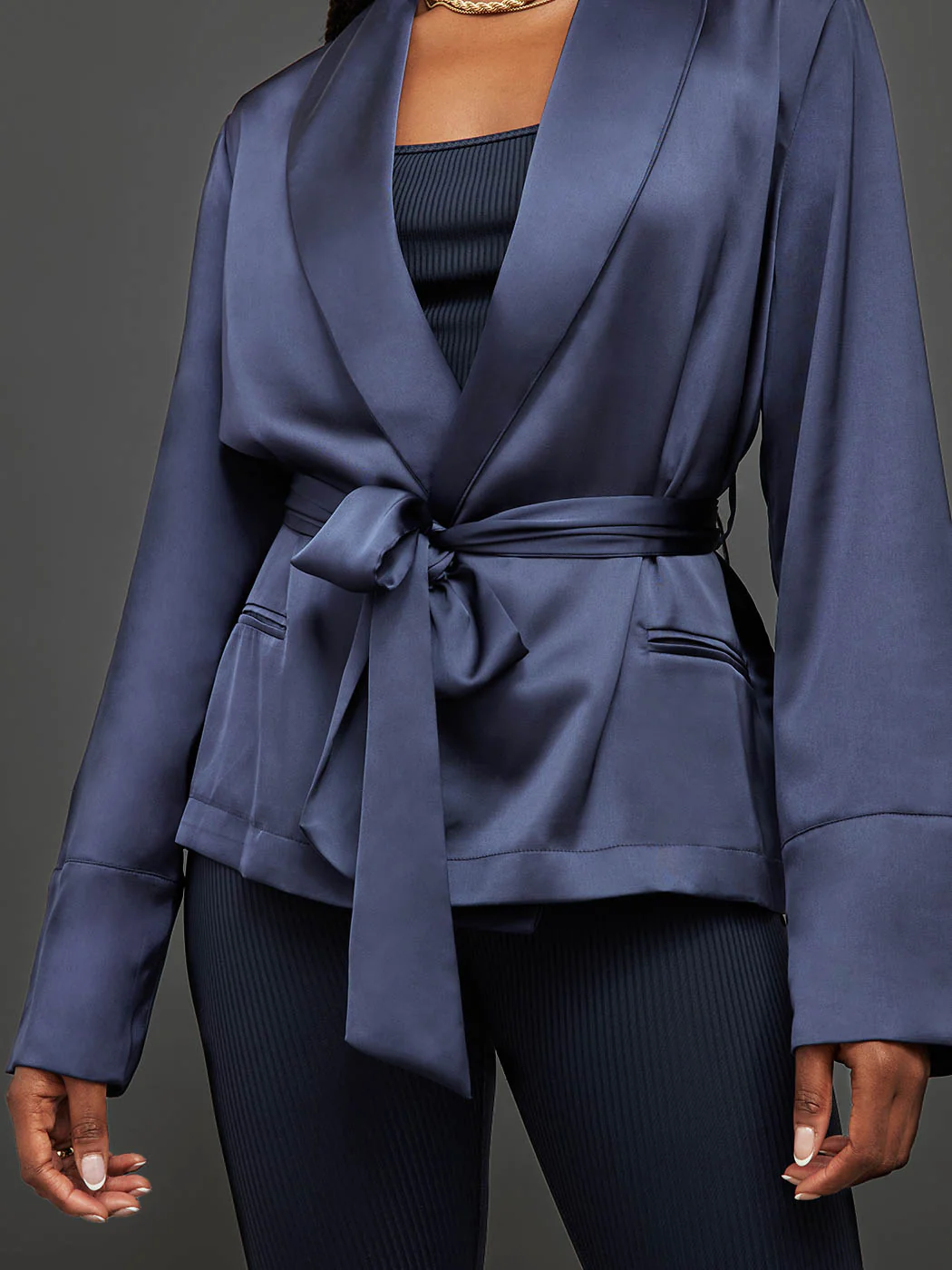 Satin Smoking Jacket - Evening Blue - Image 2