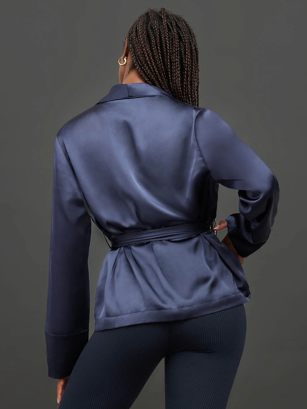 Satin Smoking Jacket - Evening Blue - Image 4