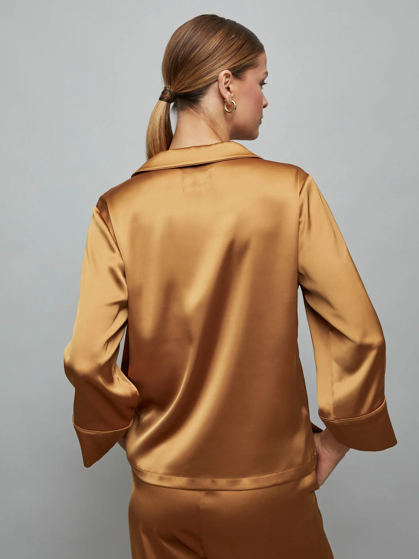 Satin Short Sleeve Resort Top - Rust - Image 2