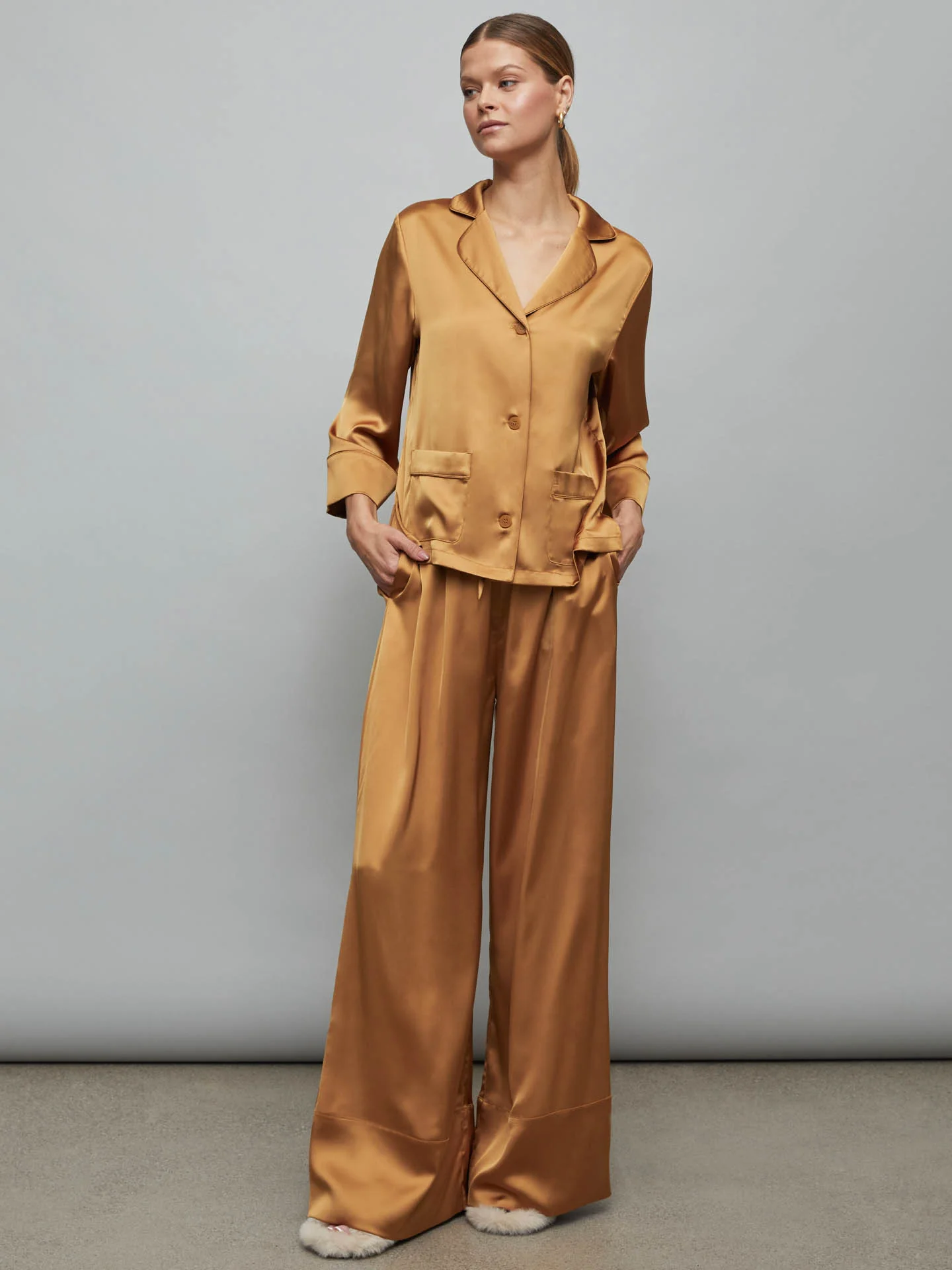 Satin Short Sleeve Resort Top - Rust - Image 3