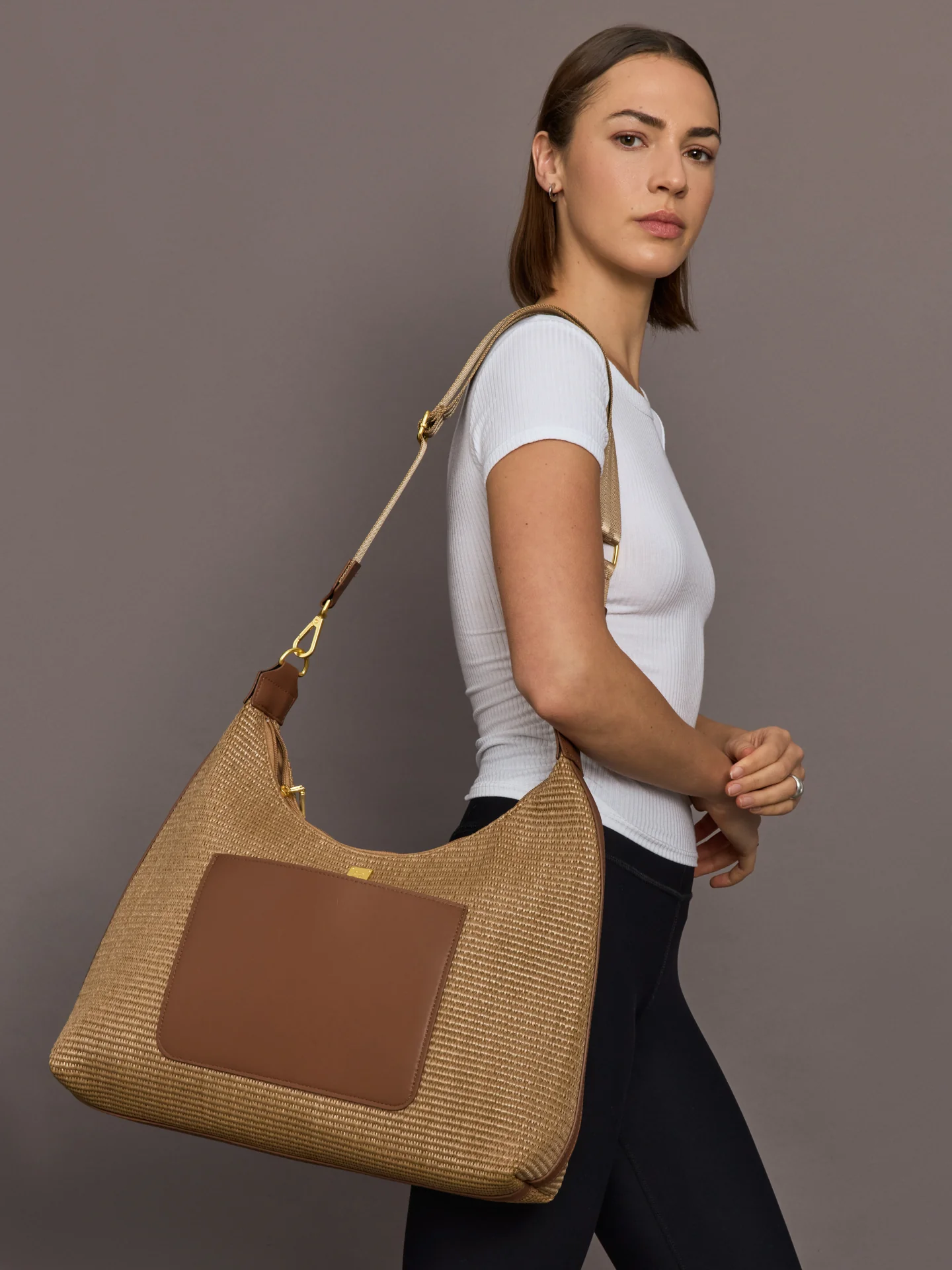 Seaside Satchel - Sand Dune Raffia & Mocha Leather - Image 2