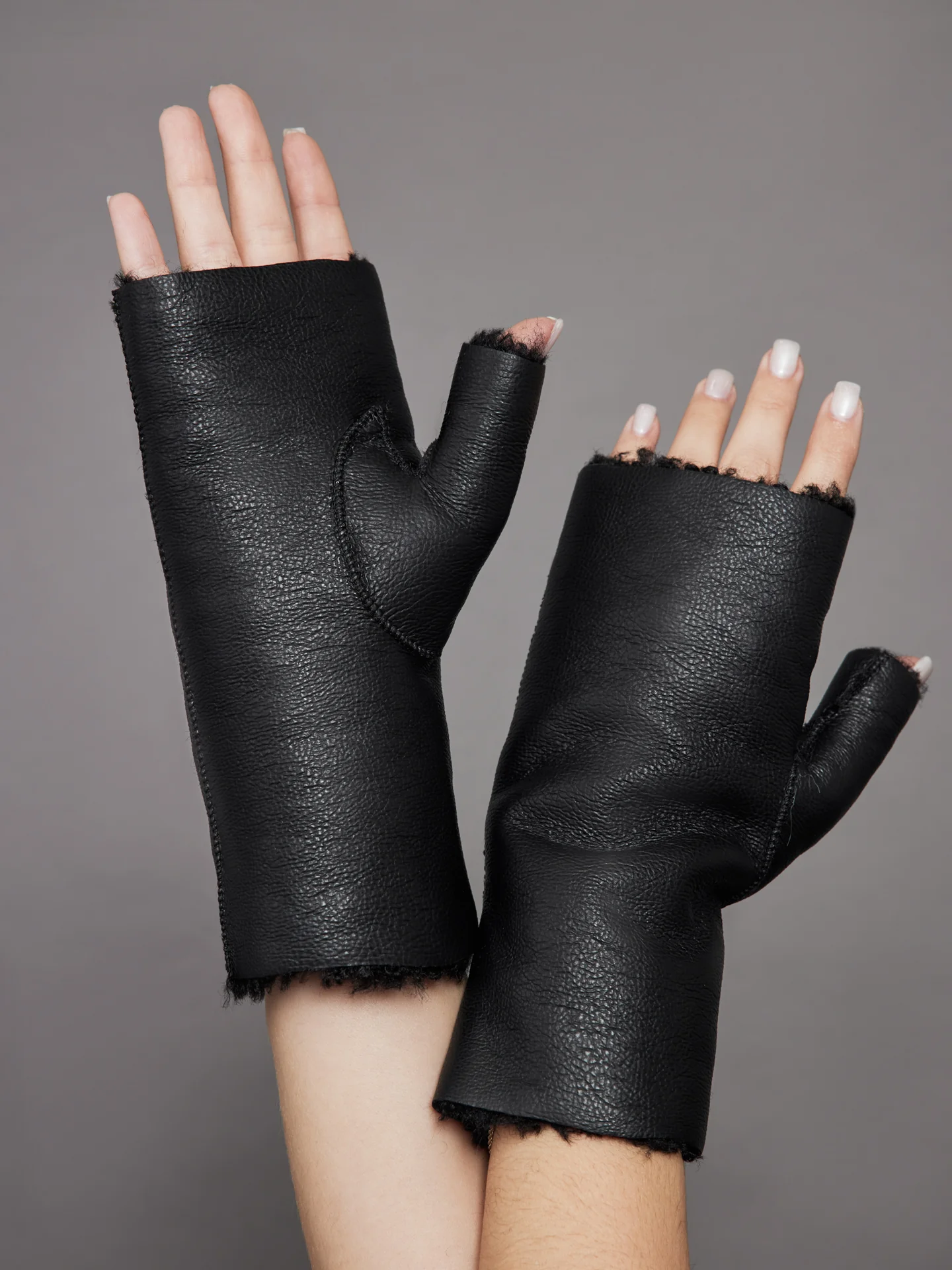 Shearling Mittens - Black - Image 2
