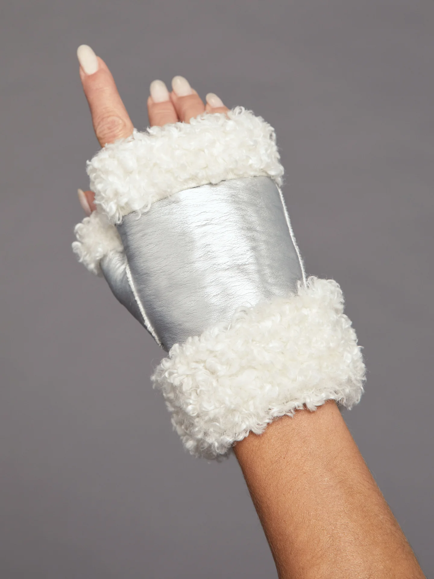 Shearling Mittens - Ivory/ Silver - Image 3