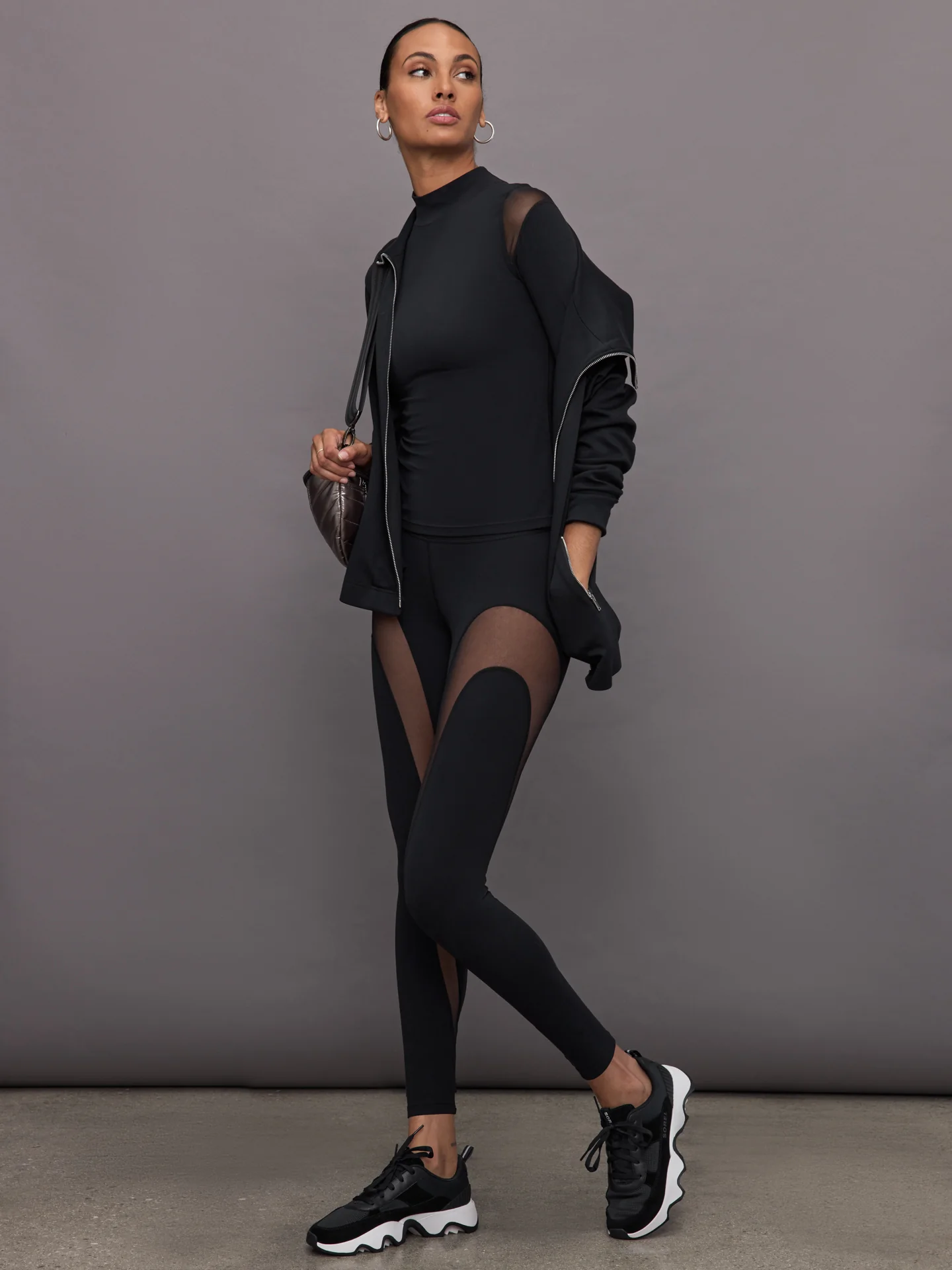 Sheer Spliced Mock Neck in Melt - Black - Image 2